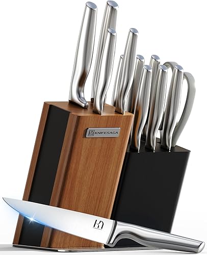 2026 Upgraded Knife Set, 13-Piece Japanese High-Carbon Stainless Steel Kitchen Knife Block Set with Ergonomic Handles, Razor-Sharp Blades for Home &