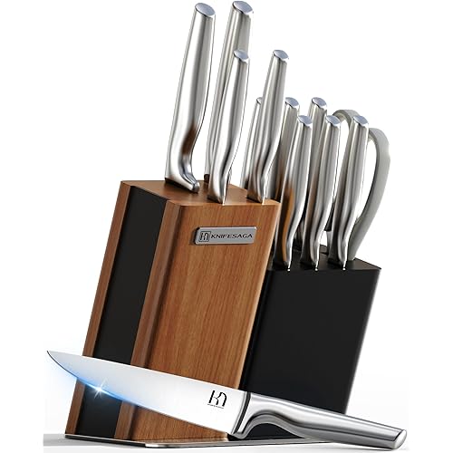 2026 Upgraded Knife Set, 13-Piece Japanese High-Carbon Stainless Steel Kitchen Knife Block Set with Ergonomic Handles, Razor-Sharp Blades for Home & Professional Use