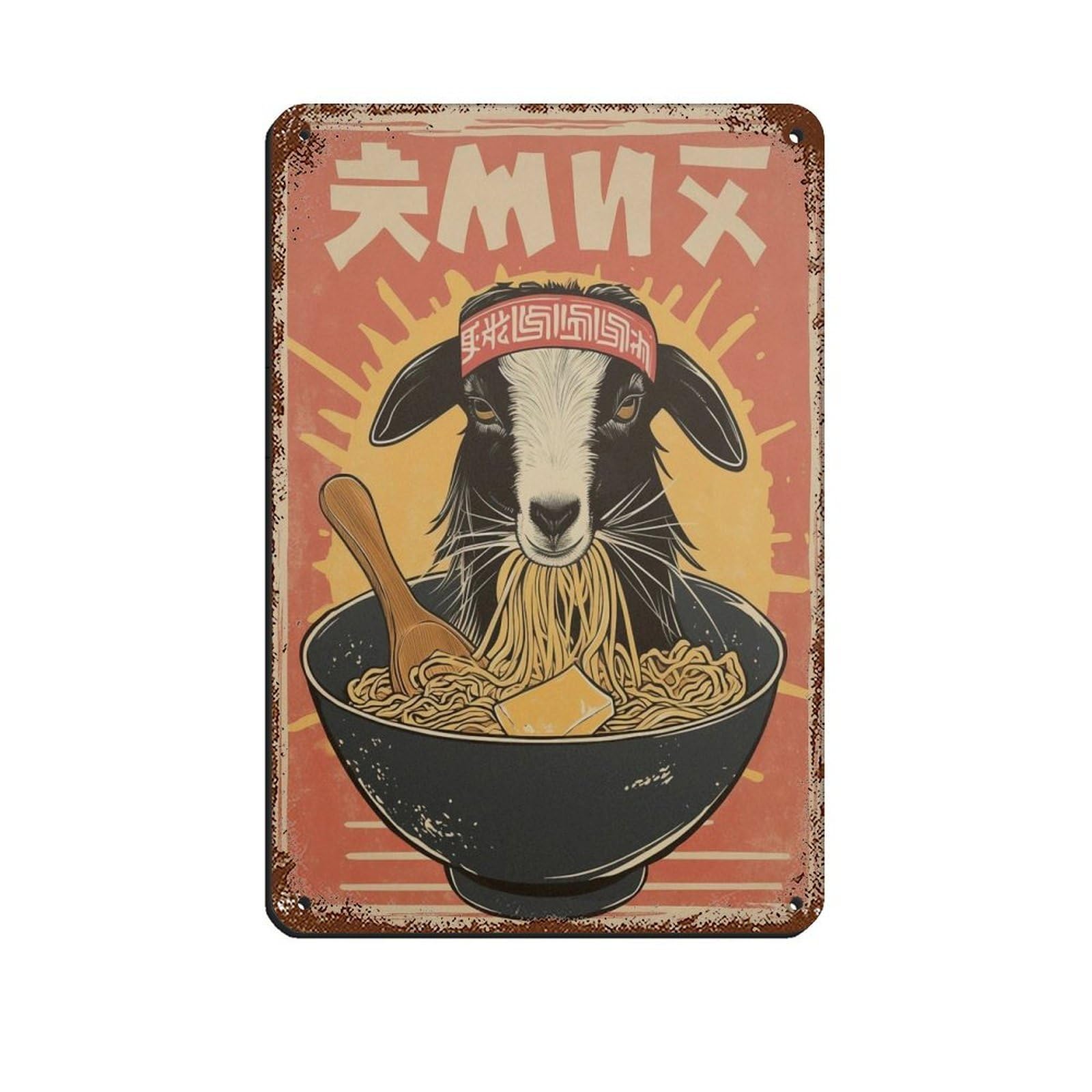 Lxwnze 20L X 30W Cm Leuke Poster Met Geit Die Ramen Eet Tin Sign Vintage Metal Pub Club Cafe Bar Home Wall Art Decoration Poster Retro 8X12inch(20X30cm)