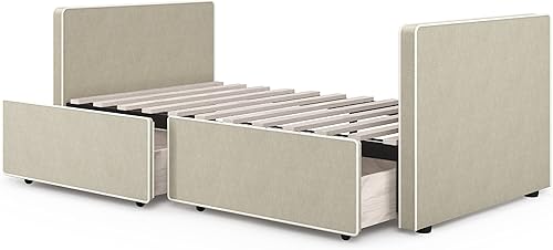 Miniatura 3 de DG Casa Caden - Base de cama tapizada tradicional y moderna con cajón de almacenamiento y ribete de piel sintética y listones de madera completos no