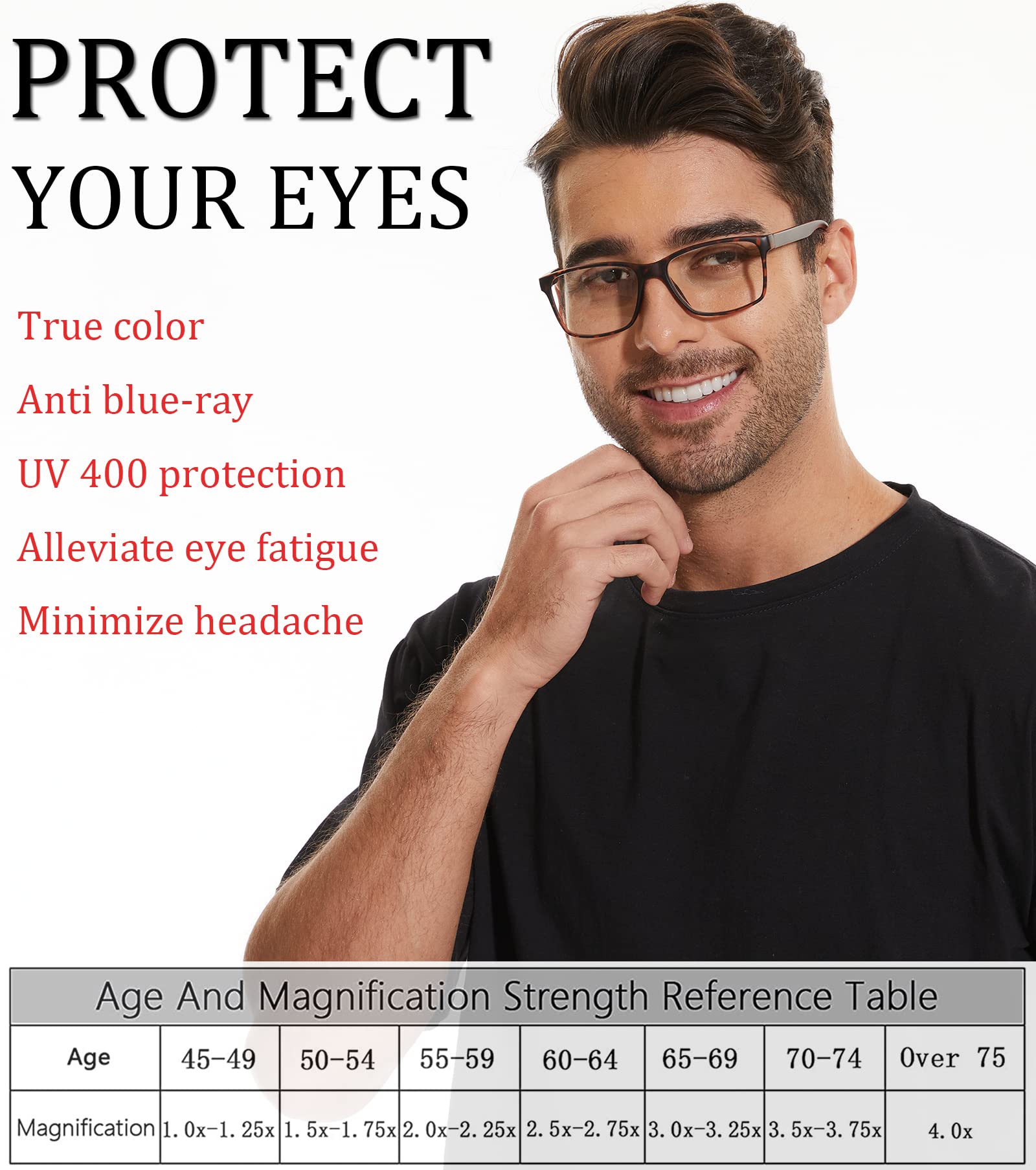 Lesebrille mit blauer Lichtblockierung für Herren, 4 Stück, elegante Computerleser mit Federscharnieren, Blendschutz/Augenspannung, Li-Linsen, Packung mit 4 Farben, gemischt, A2, 2.75x