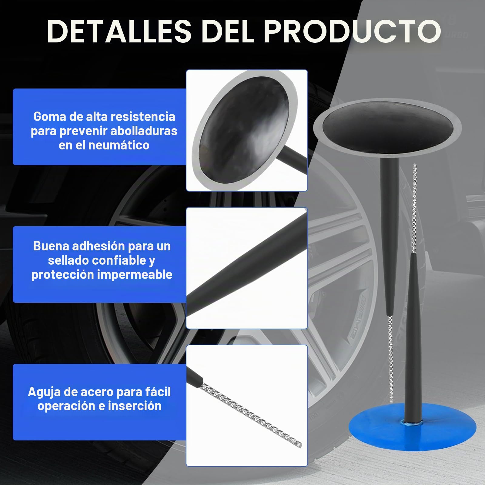 EXLECO Kit Reparación Neumático, 24Pcs (6 x 51 mm) Parches de Goma, Kit Repara Pinchazos, Reparacion de Neumaticos sin Cámara Universal, Parche de Seta de Neumático para Coche Motocicleta Bicicleta