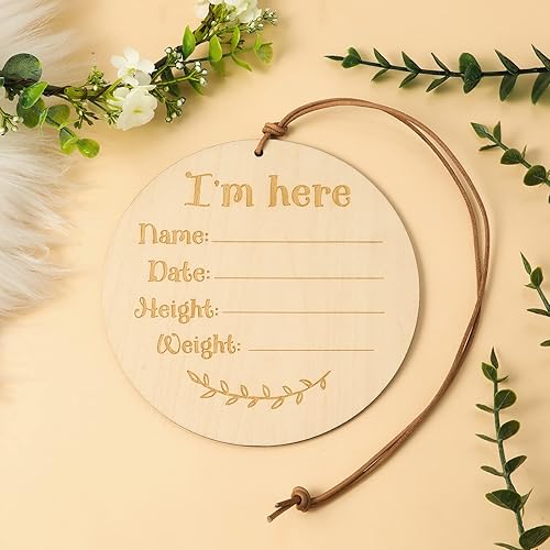 Miniatura 4 de LUTER Letrero de madera para recién nacidos 59 pulgadas letrero redondo de bienvenida para recién nacidos letrero de bienvenida con agujero y cuerda