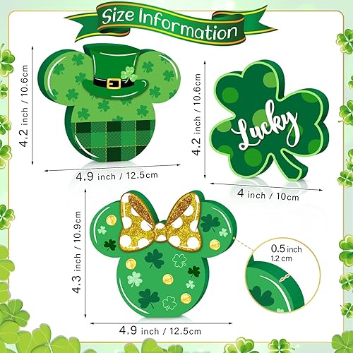 Miniatura 2 de 3 piezas de decoración de mesa de ratón del día de San Patricio, centros de mesa de madera de trébol, bandejas escalonadas para fiestas del día de