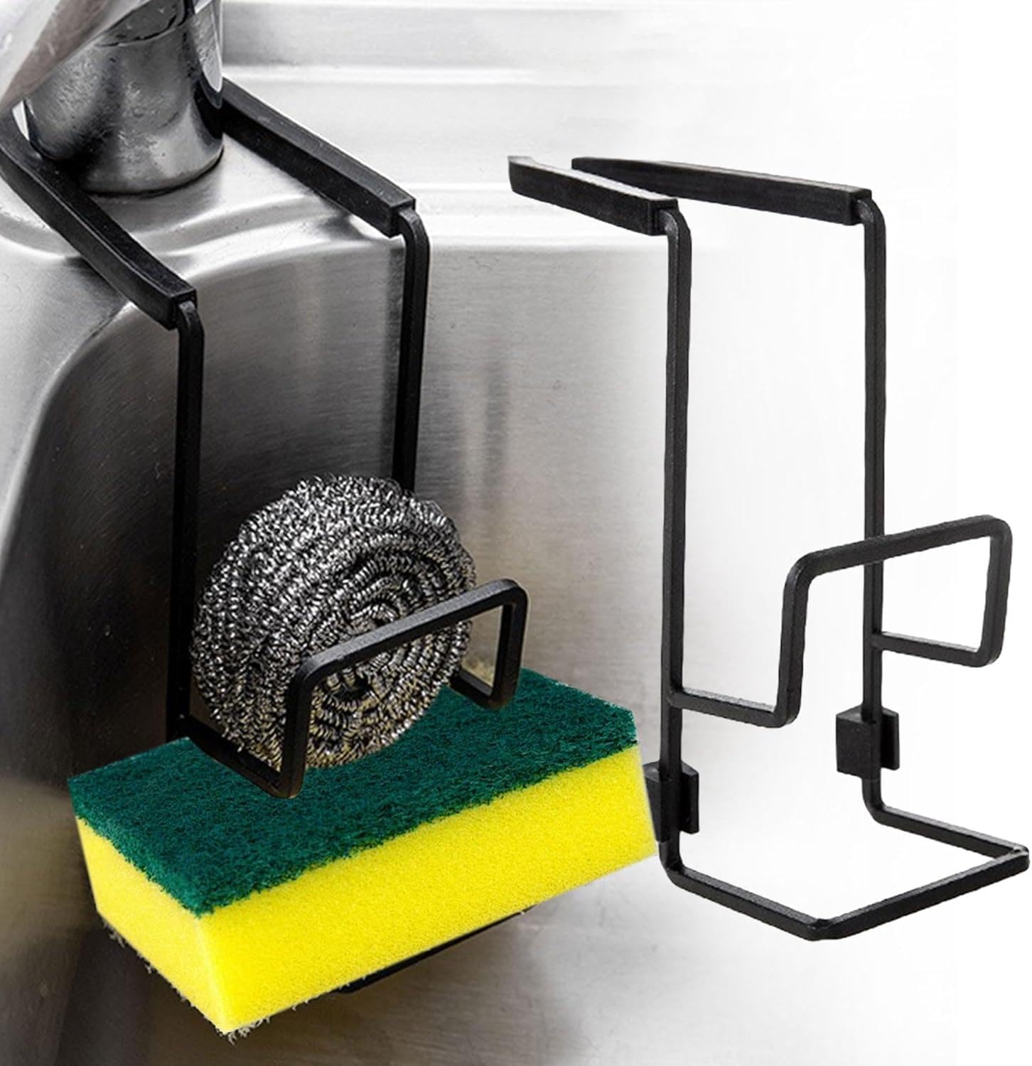 Sponge Holder for Kitchen Sink, Sink Caddy Organizer for Sponges, Brushes, and Kitchen Sink Accessories, Apartment & New Home Essentials, Black