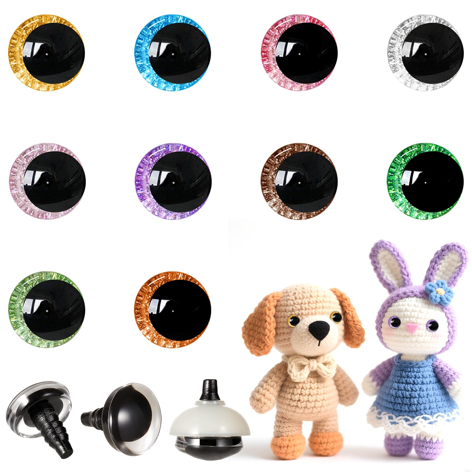 MUCUNNIA 200pcs 12mm 3D Sparkle Moon Safety Eyes for Amigurumi with Washers
