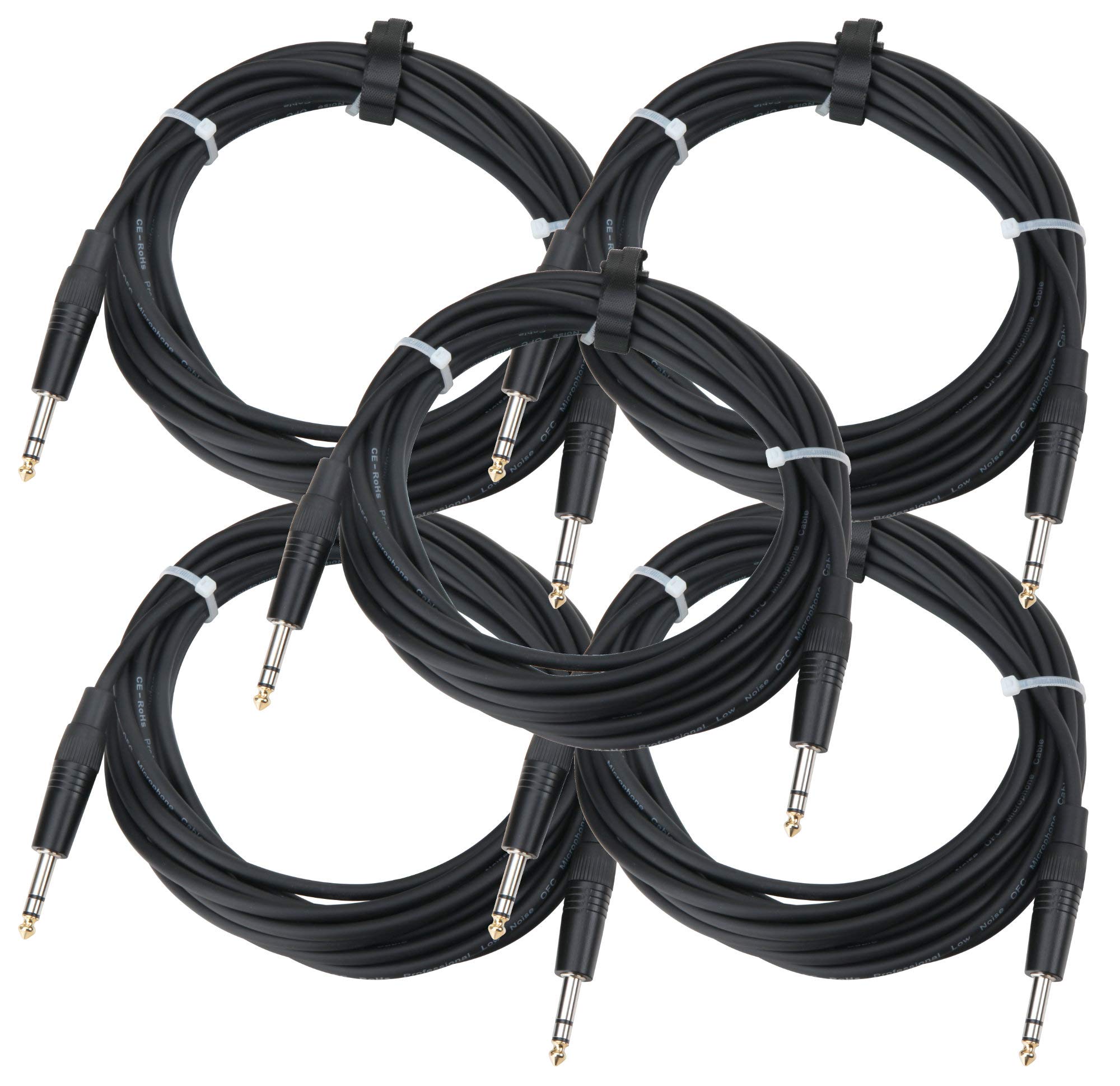 Pronomic 5er Set Stage INSTS-6 Stereo-Klinkenkabel (symmetrisch abgeschirmt, zweiadrig, 6,3mm Stereo-Klinke ⇒ 6,3mm Stereo-Klinke, 6 m lang) Schwarz