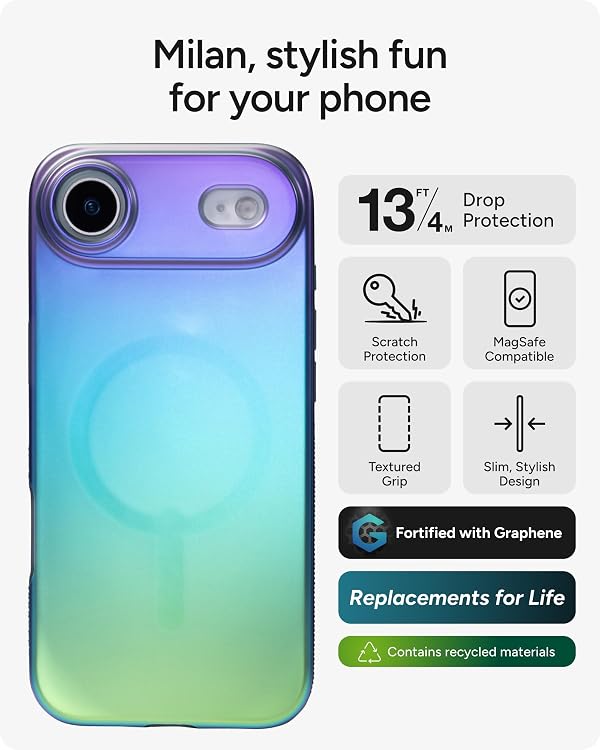 ZAGG Milan Snap Case for iPhone Air - Raven Feather, Graphene Strengthened Phone Case with Drop Protection (13ft/4m), Textured Edges & Sparkle Design, MagSafe Charging Compatible by ZAGG - Image 2