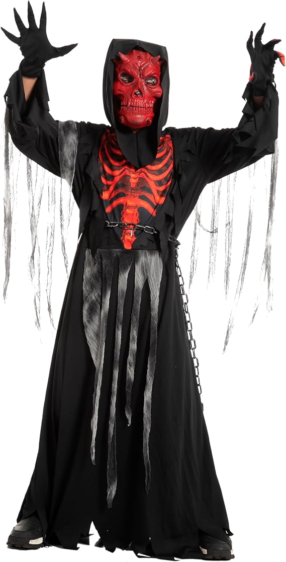 Spooktacular Creations Child Boys Red Skull Reaper Costume, Kids Halloween Grim Reaper Costume Dress-Up for Halloween