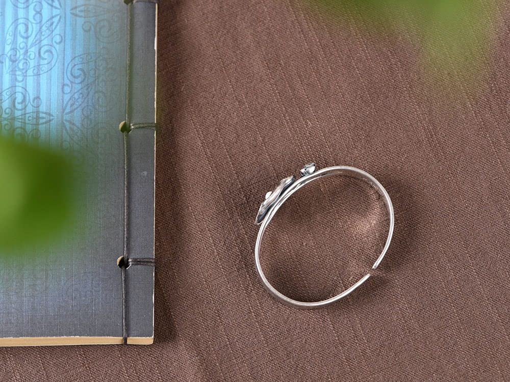 Silberarmreif für Damen, S925-Silberarmband, Vintage-Lotusblatt mit Perle, offener Armreif, Freundschaftsarmbänder, Sterlingsilber-Schmuck für Frauen, Freundin