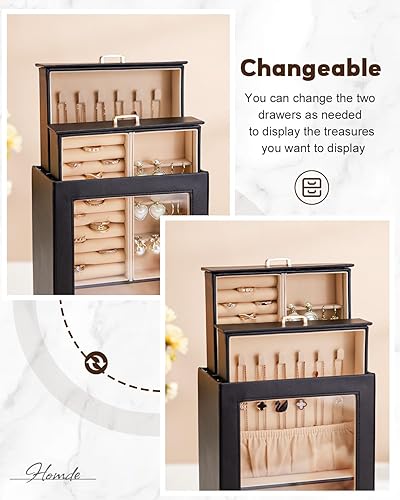 Miniatura 2 de Homde Organizador de joyas para niñas y mujeres, joyero para collares, anillos, aretes, regalo y pulseras (negro + dorado)