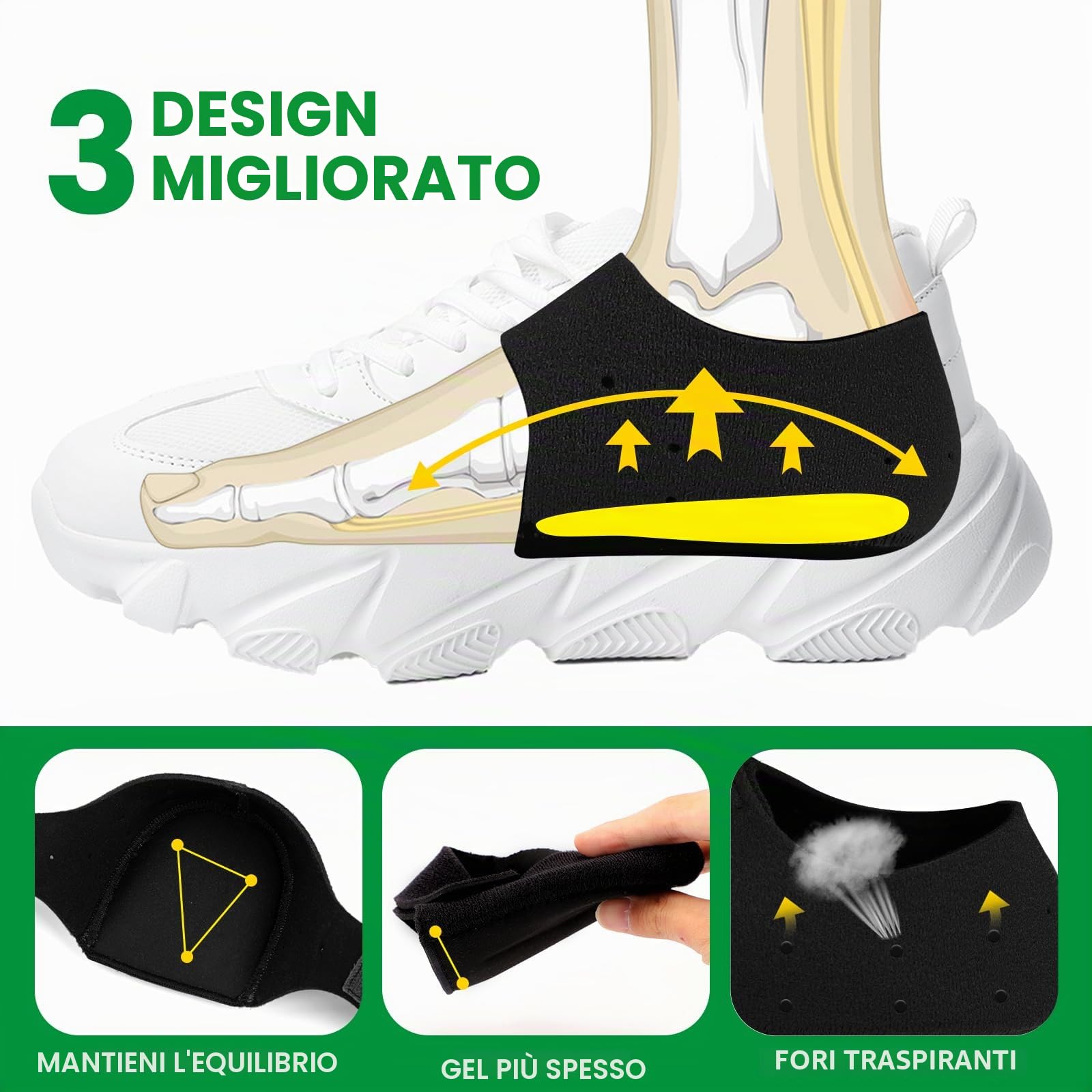 Protezioni per talloni fasciite plantare - Bukihome Tacco Coppe per Donne Uomini Tacchi Spur Dolore Relief - Inserti Tacco Pads per Achille Tendinite Tacco Secco Cracked, Nero, 42-47