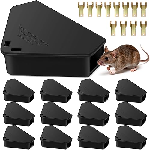 Paquete de 12 estaciones de cebo para ratones con llaves, estaciones de ratón, caja de estación de mouse resistente a la intemperie para interiores