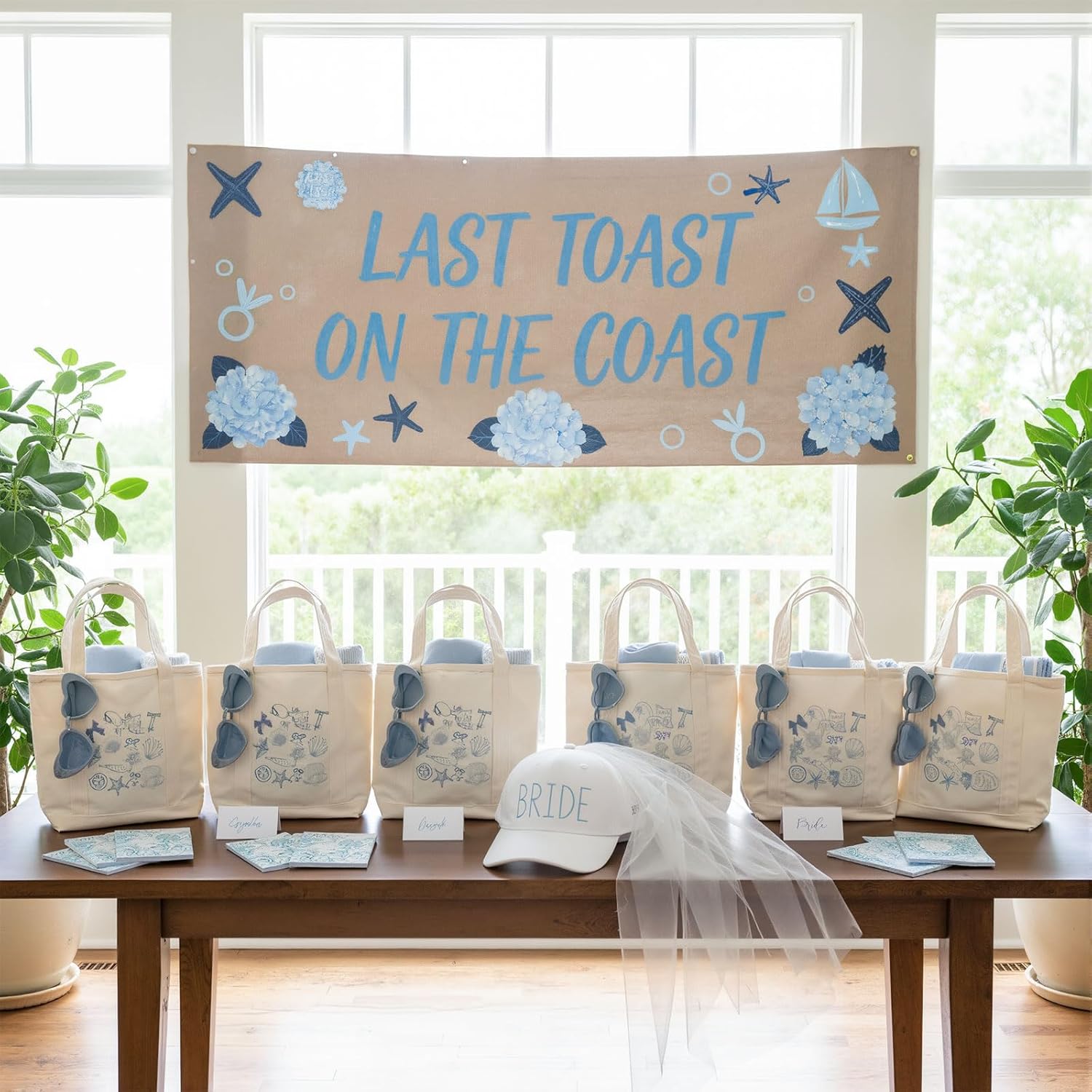 8 Pcs Seashell Bag Bridesmaid Tote Bags Mini Last Toast on the Coast Bags Bachelorette Favors Small Reusable Beach Canvas Tote with Handles for Wedding Bridal Shower Gifts