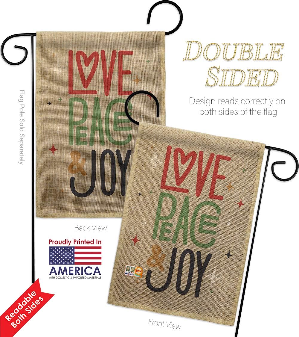 Love Peace Joy Burlap Garden Flag Wintertime Winter Wonderland Snowflake Snowman Ice Skate Season Snow Small Decorative Gift Yard House Banner Double-Sided Made In USA 13 X 18.5