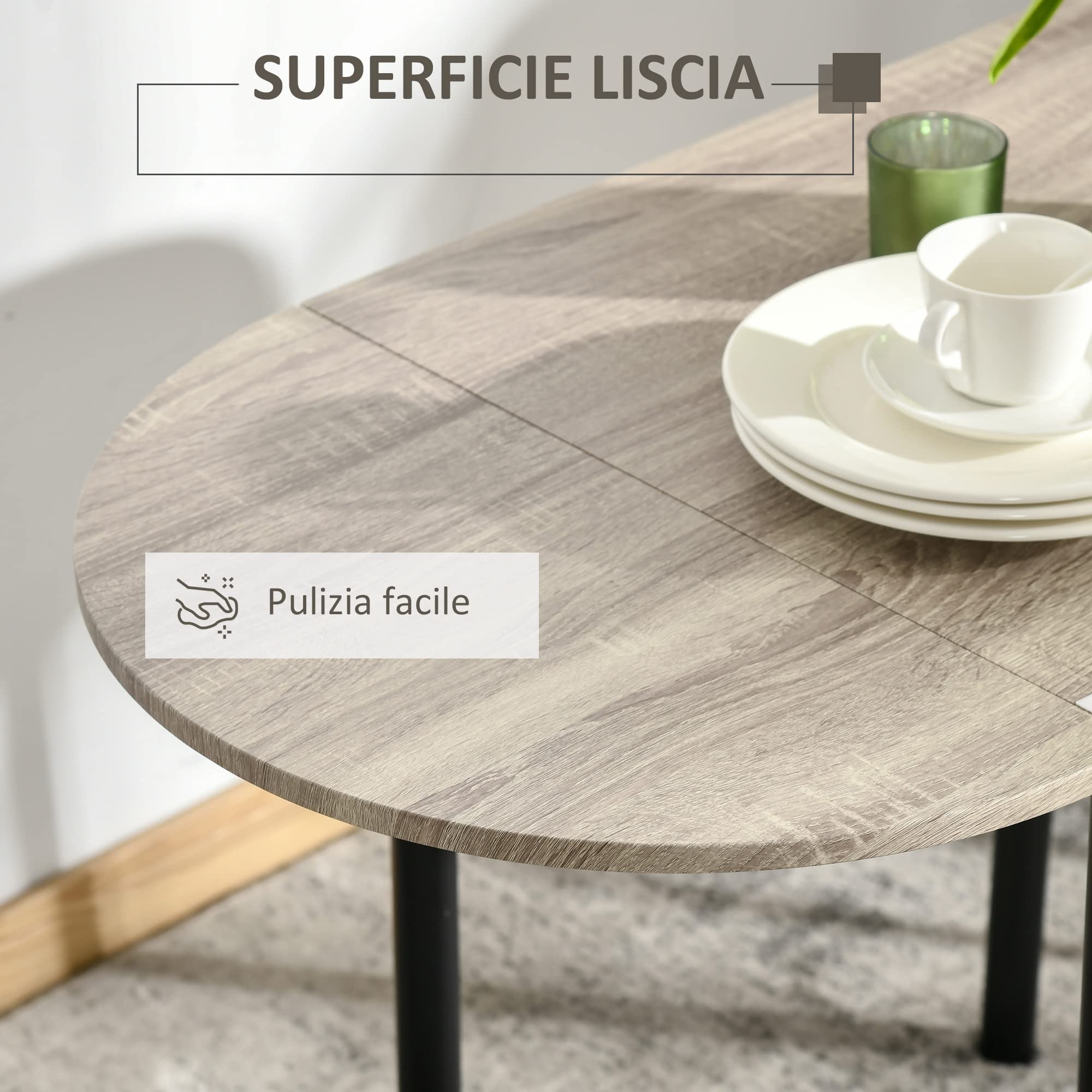 HOMCOM Set da Pranzo 3 Pezzi con 2 Sedie e 1 Tavolo da Pranzo Ovale in MDF e Acciaio per Spazi Limitati, Color Legno
