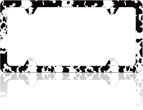 Marco de matrícula con estampado de vaca en blanco y negro, marcos divertidos para placa de matrícula, patrón de animales, soporte de accesorios de