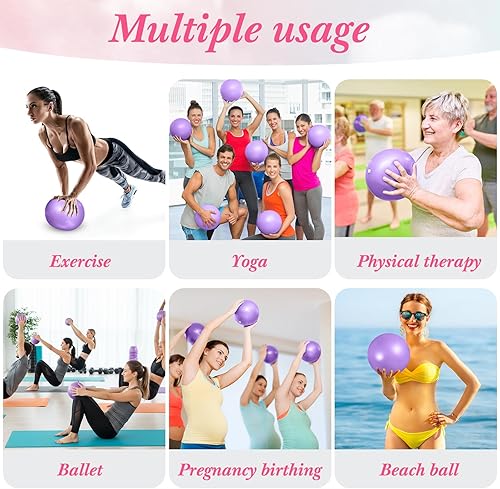 Miniatura 6 de Sotiff 20 pelotas pequeñas de ejercicio de pilates de 9 pulgadas, mini pelotas de barra de yoga para estabilidad, fitness, terapia física, Rosa,