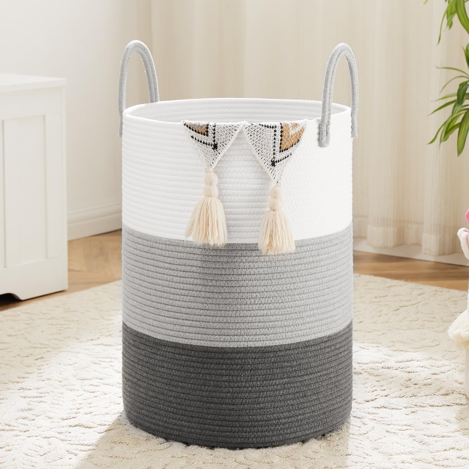 Artfeel Laundry Basket,Woven Cotton Rope Laundry Hamper,40L for Decorative Storage of Dirty Clothes,Toys and Blankets in Bathroom,Bedroom and Living