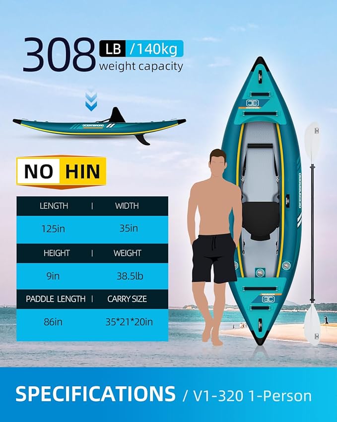 OCEANBROAD Kayak Inflable 1 Persona miniatura 2
