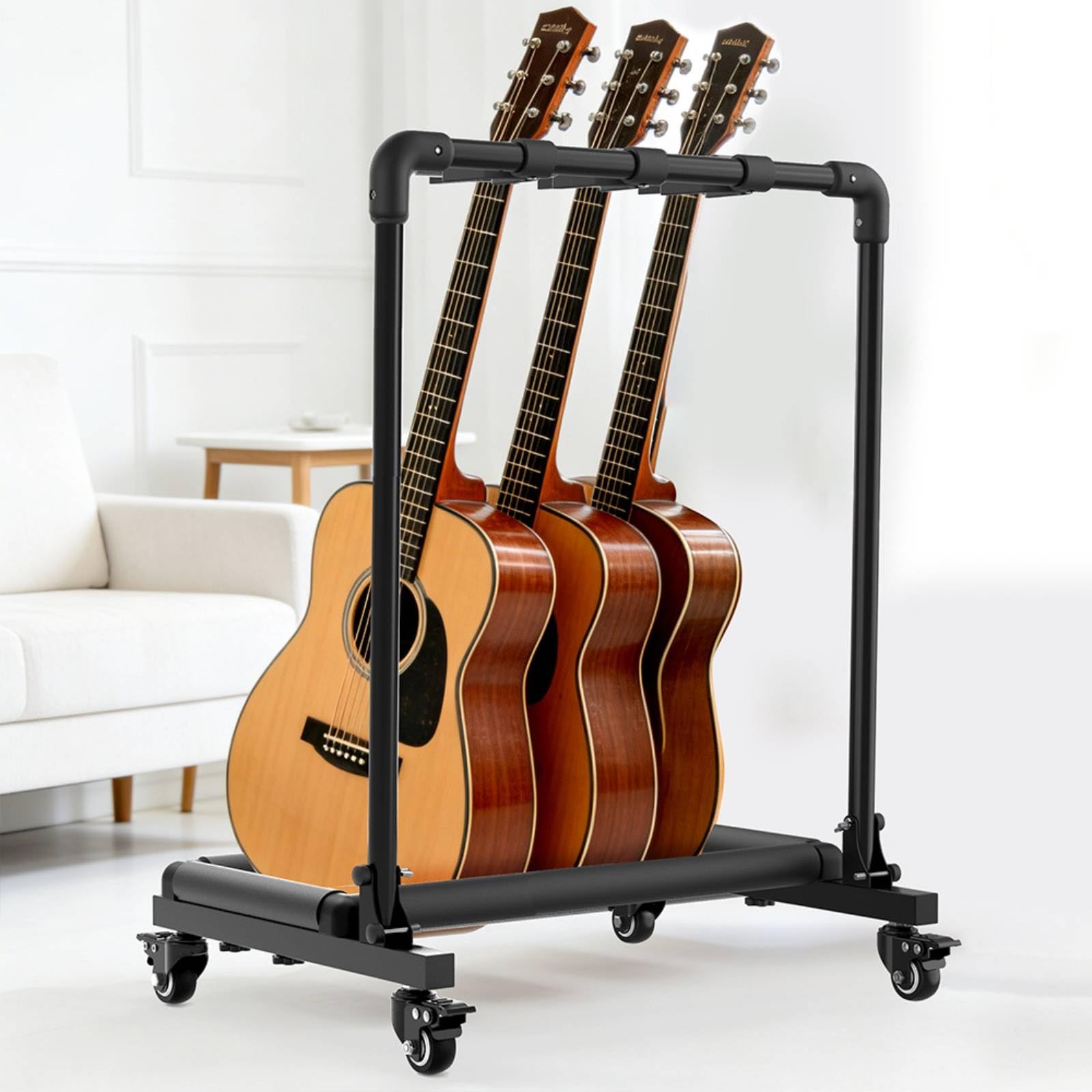 Gitarrenständ mit Rollen rollbar Mehrfach-Gitarrenständ platzsparend Gitarrenstativ für Gitarristen
