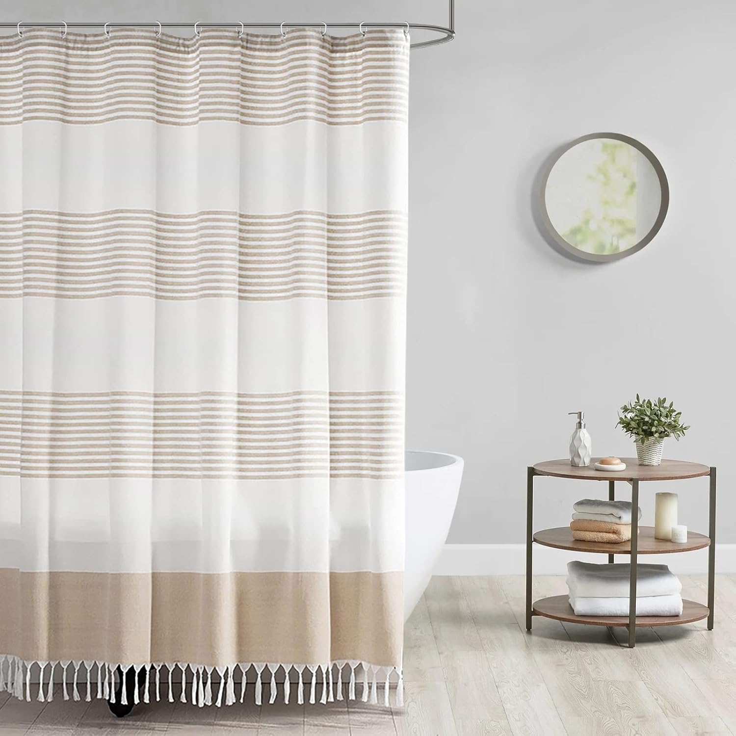 TOPSMCHER Boho Shower Curtains for Bathroom Stripe Tassel