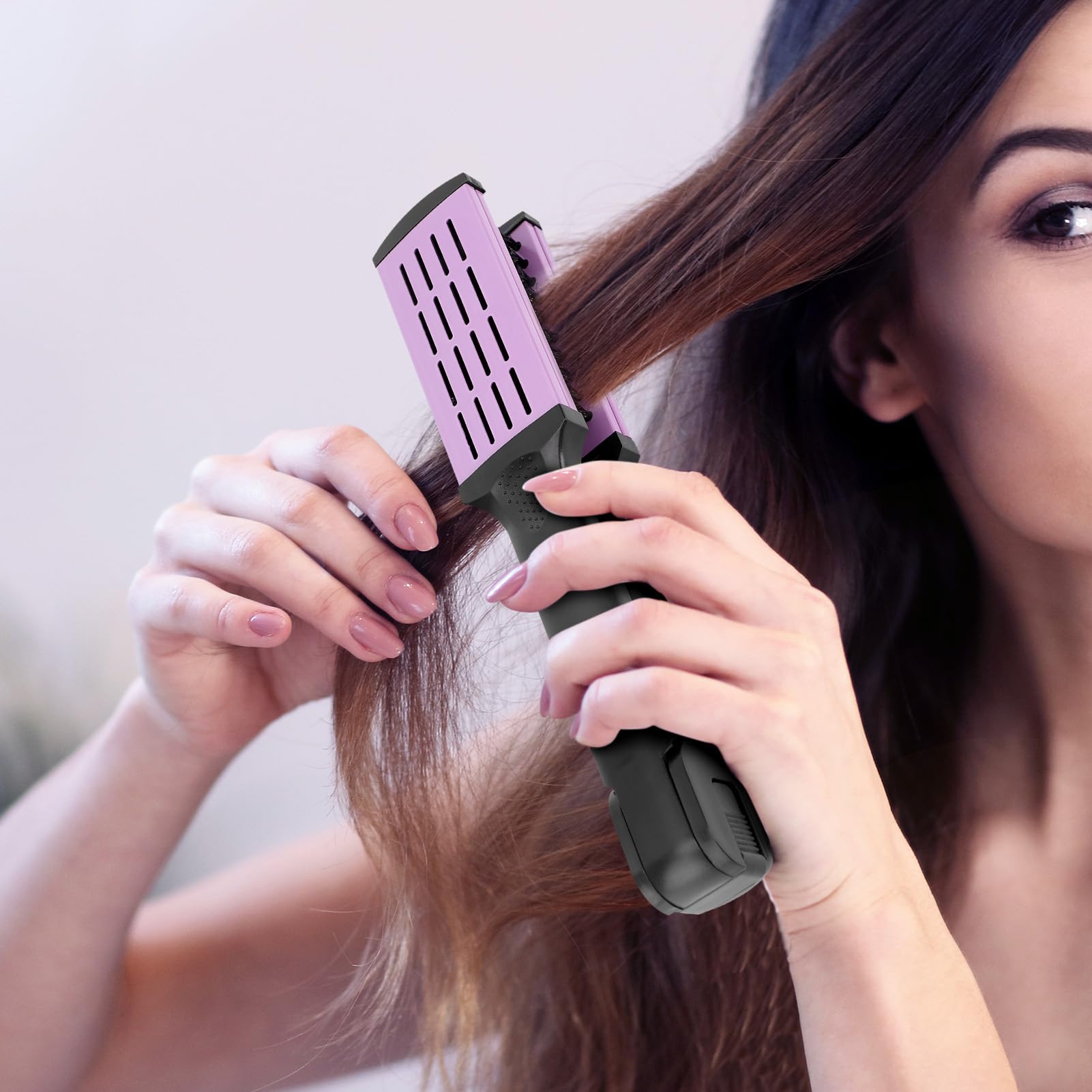 ZJchao Hair Straightening Double Brush Comb, Double Ended Bristle Hair Brush Clamp Straightener Comb, High Temperature Resistant, ABS Material, for Hairdressing Tool