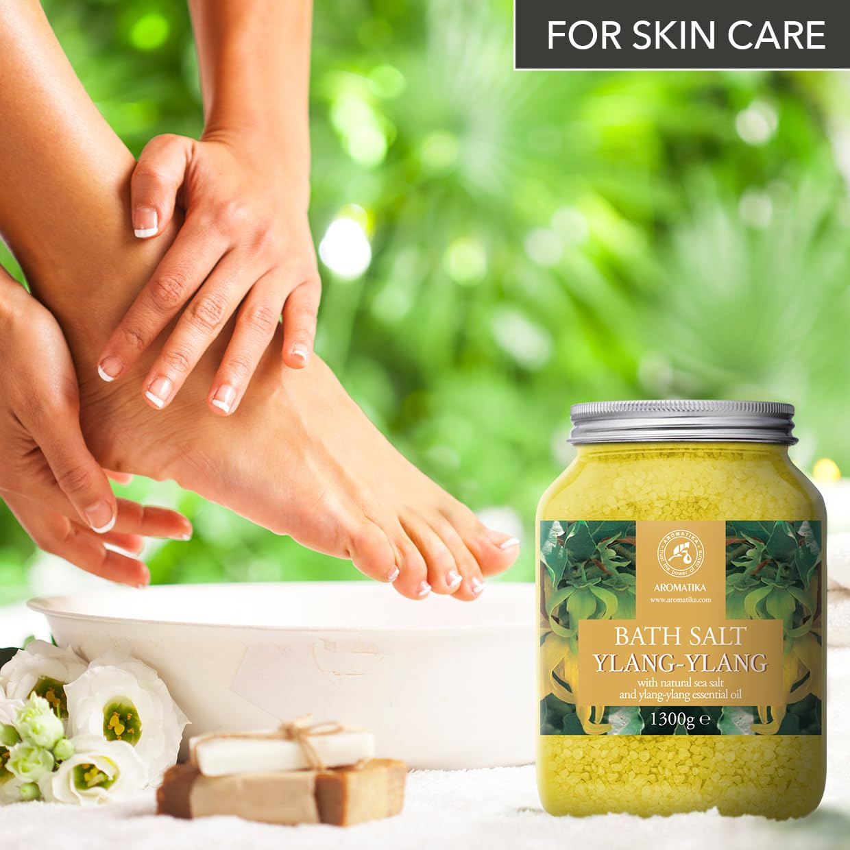 Sali da Bagno Ylang-Ylang 1300g - Sale Marino con Olio di Ylang-Ylang Essenziale - per un Buon Sonno - Riduzione dello Stress - Cura del Corpo - Rilassamento - Aromaterapia - Bath Salt