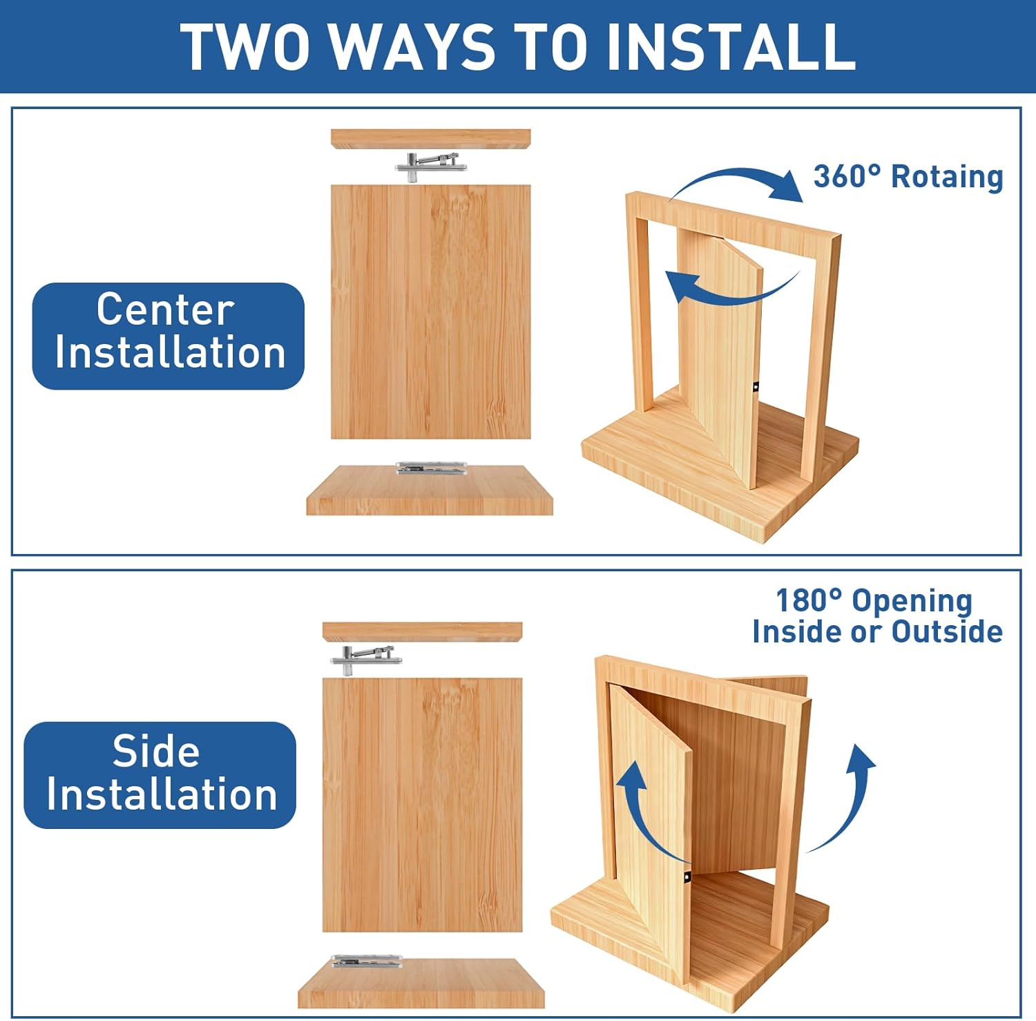 TamBee Heavy Duty Pivot Hinge Hidden Door Hinge - 570 lbs Load, Bearing, Stainless Steel, Rust Resistant, Concealed for Wood Doors, Secret Doors, Hidden Door, Bookcase Door and Bookshelf Door