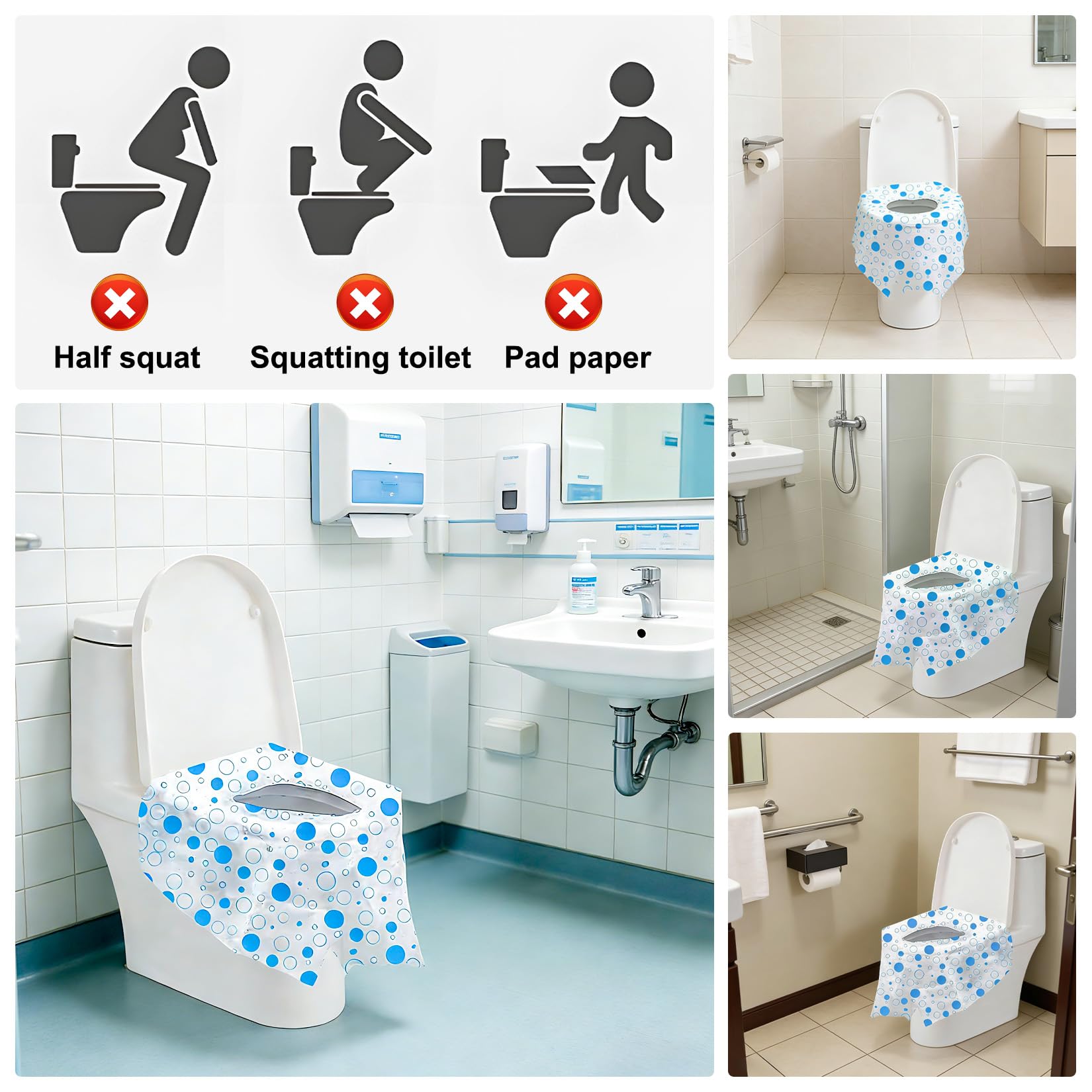 Copriwater Universali 620x640 mm WC Usa e Getta Monouso da Viaggio Pubblici Ospedali Uffici