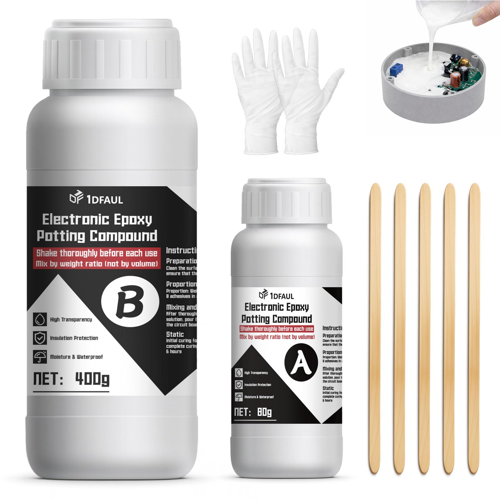 1DFAUL 480g Potting Compound for Electronics, Conformal Coating (White)