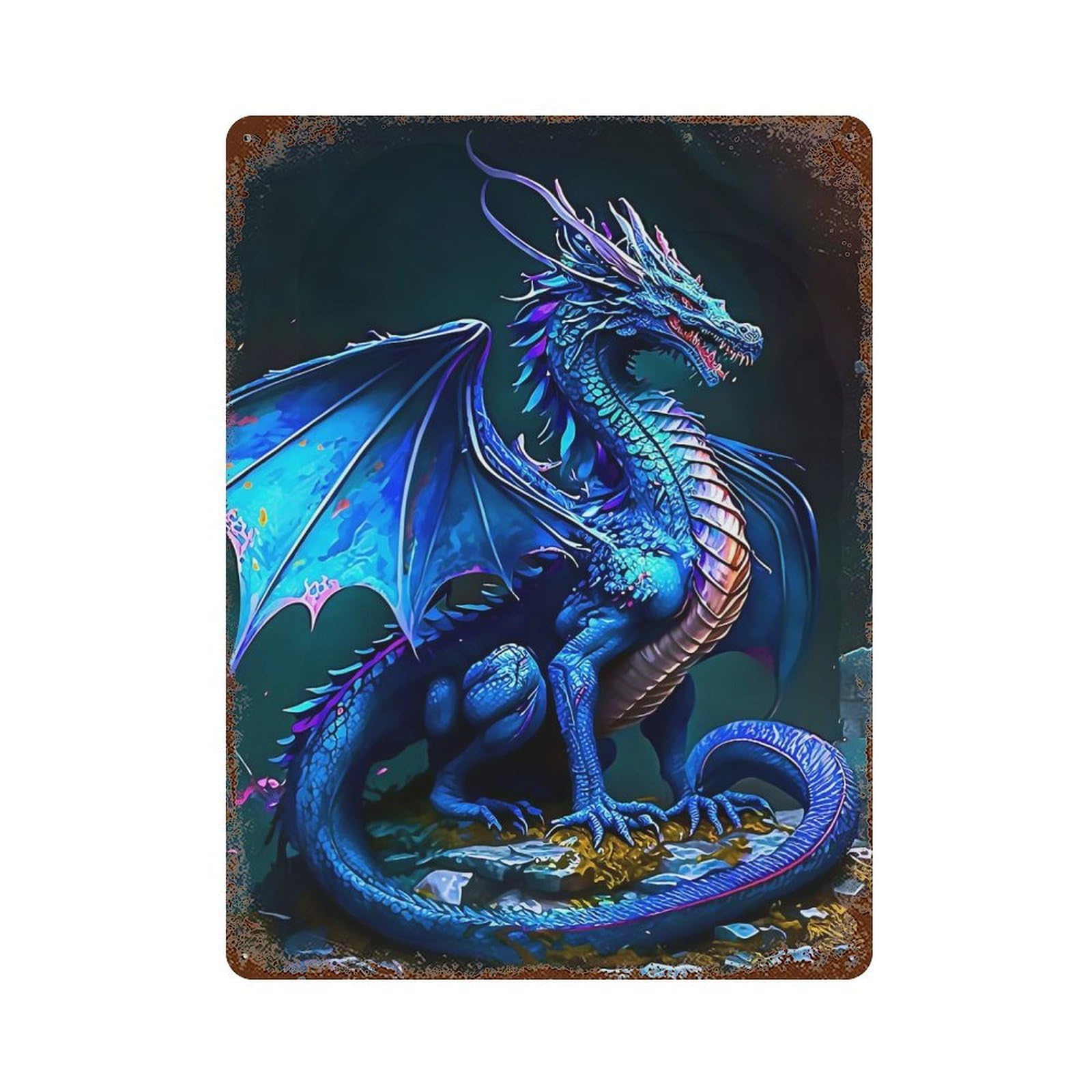 Dragon Weathered Tin Sign 15.7"x11.8", Ideal for Basement, Hobby Room And Garage Decor