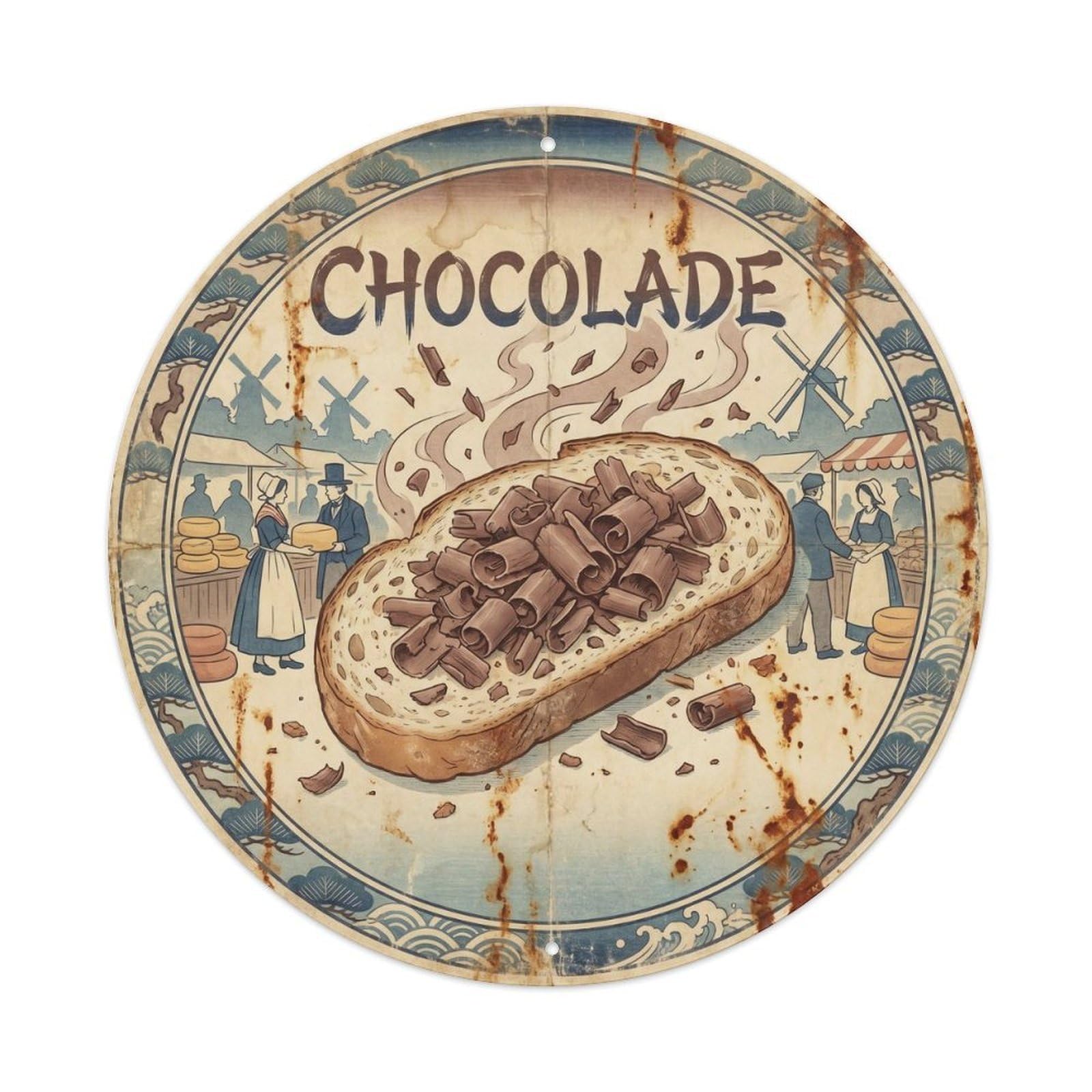 Olyhtr 8X8inch Classic Style Confectionery Dessert Vintage Woodblock Dutch Travel Metal Tin Sign