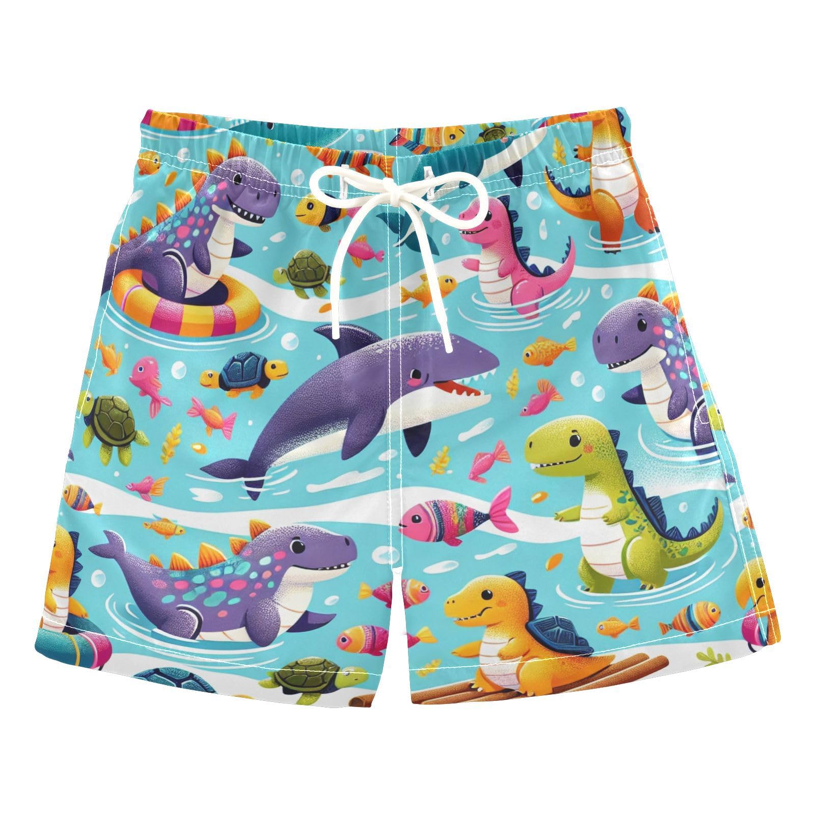 YANENDIE Boy Swim Trunks Summer Dinosaurs Sharks Summer Beach Quick Dry Swimsuit Bathing Suit, 2-8T