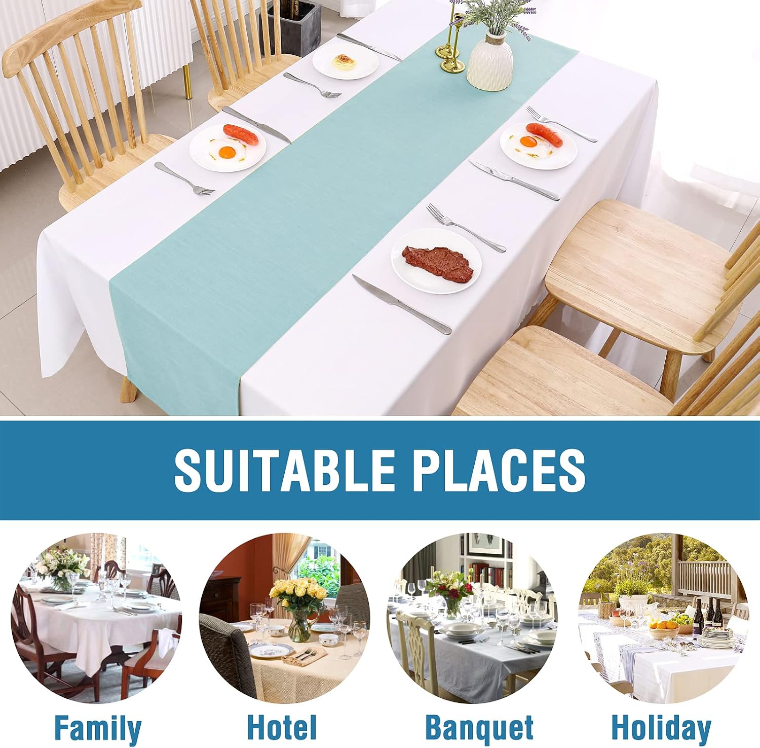 H.VERSAILTEX Linen Textured Table Runners 72 inches Long Waterproof Natural Burlap Table Runner for Living Room/Coffee Table Feature Extra Soft and Thick Fabric 1 Pack 14 x 72 inches, Aqua
