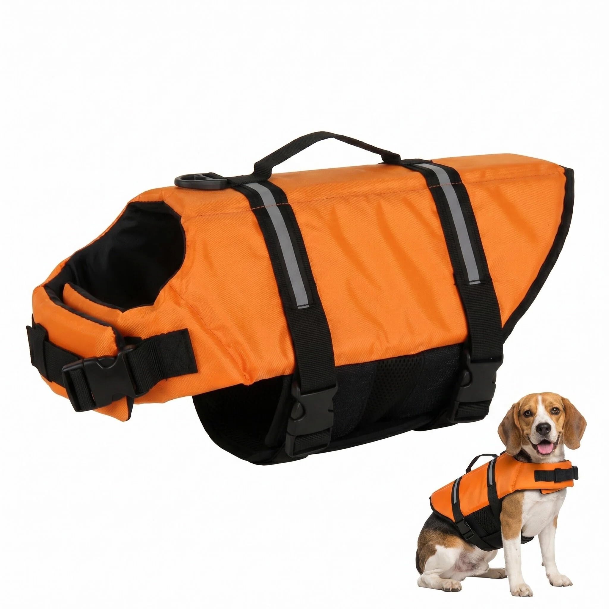 Satiskid Dog Life Jacket, Dogs Swimming Vest With Buoyancy & Safety for Small Dogs, Dog Life Vest With Rescue Handle & Reflective Elements For Water Sports Pool And Beach, Orange, L