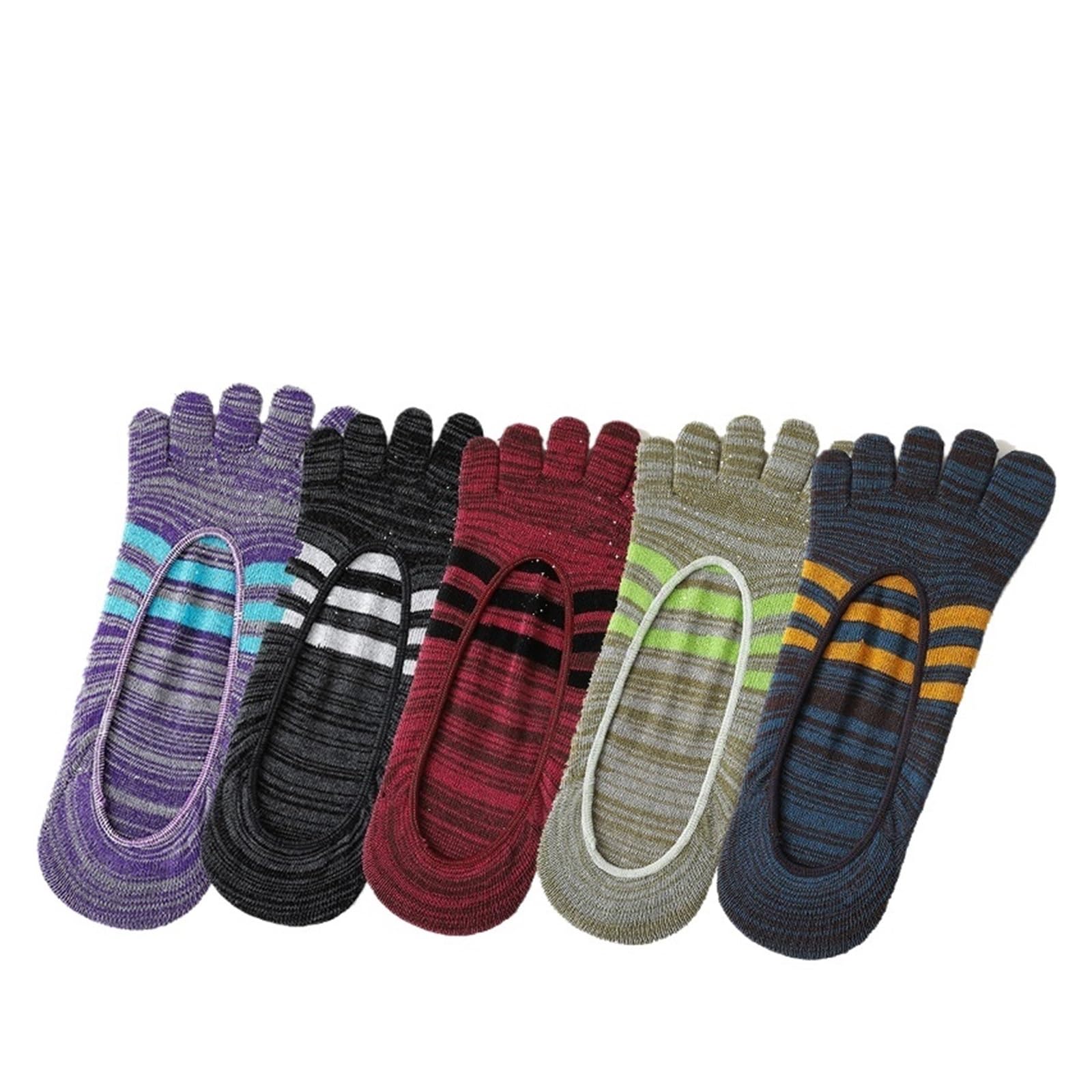 MDSIOKHJ Five Toed Socks 5 Pairs Summer Invisible Toe Socks Men's Cotton Colorful Stripes Thin Soft Shallow Mouth Breathable 5 Finger Socks(Multicolor)