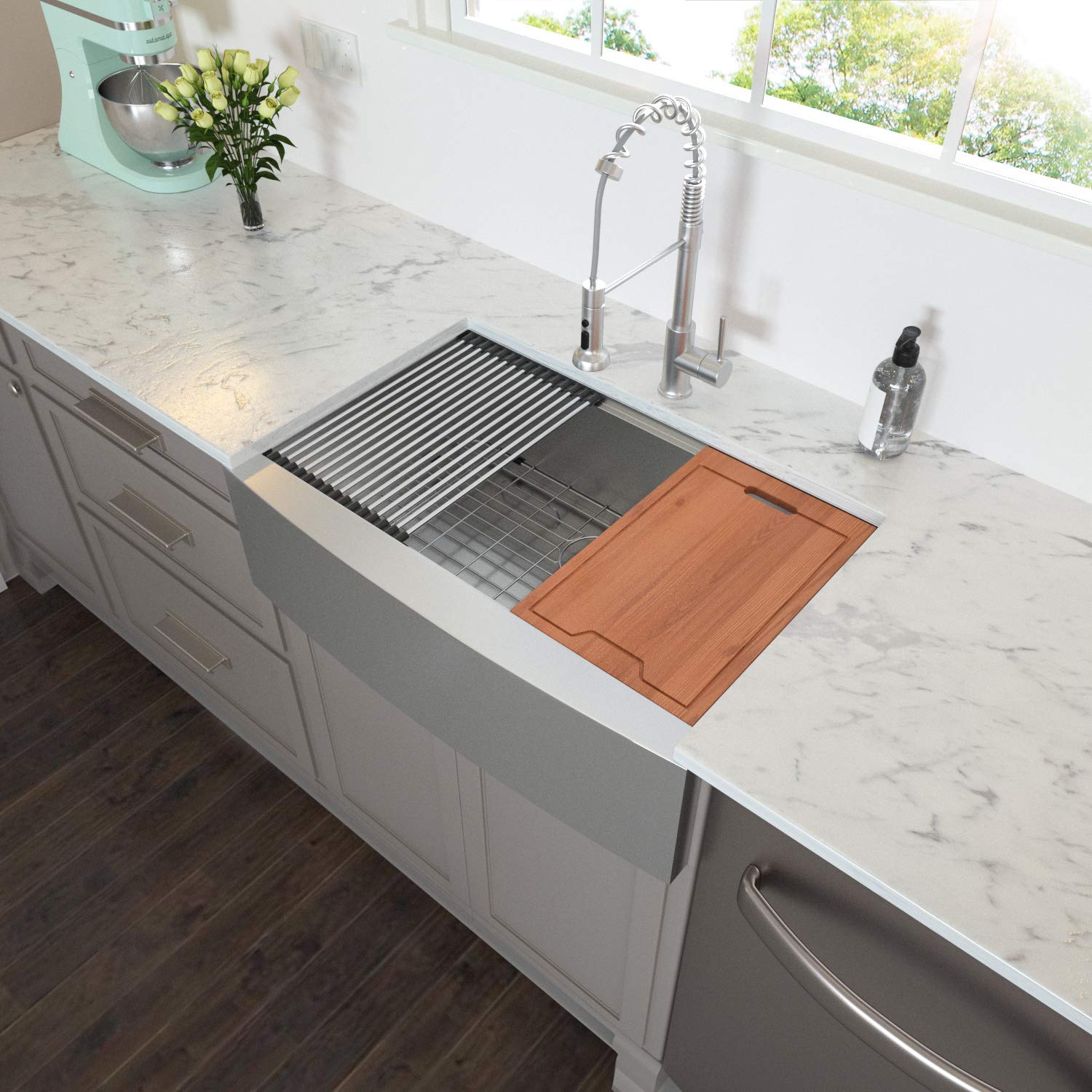 36 Farmhouse Sink Stainelss Steel - Lordear 36 inch Kitchen Sink Ledge Workstation Apron Front 16 Gauge Stainless Steel Sink Deep Single Bowl Luxury Farm Sink with Accessories