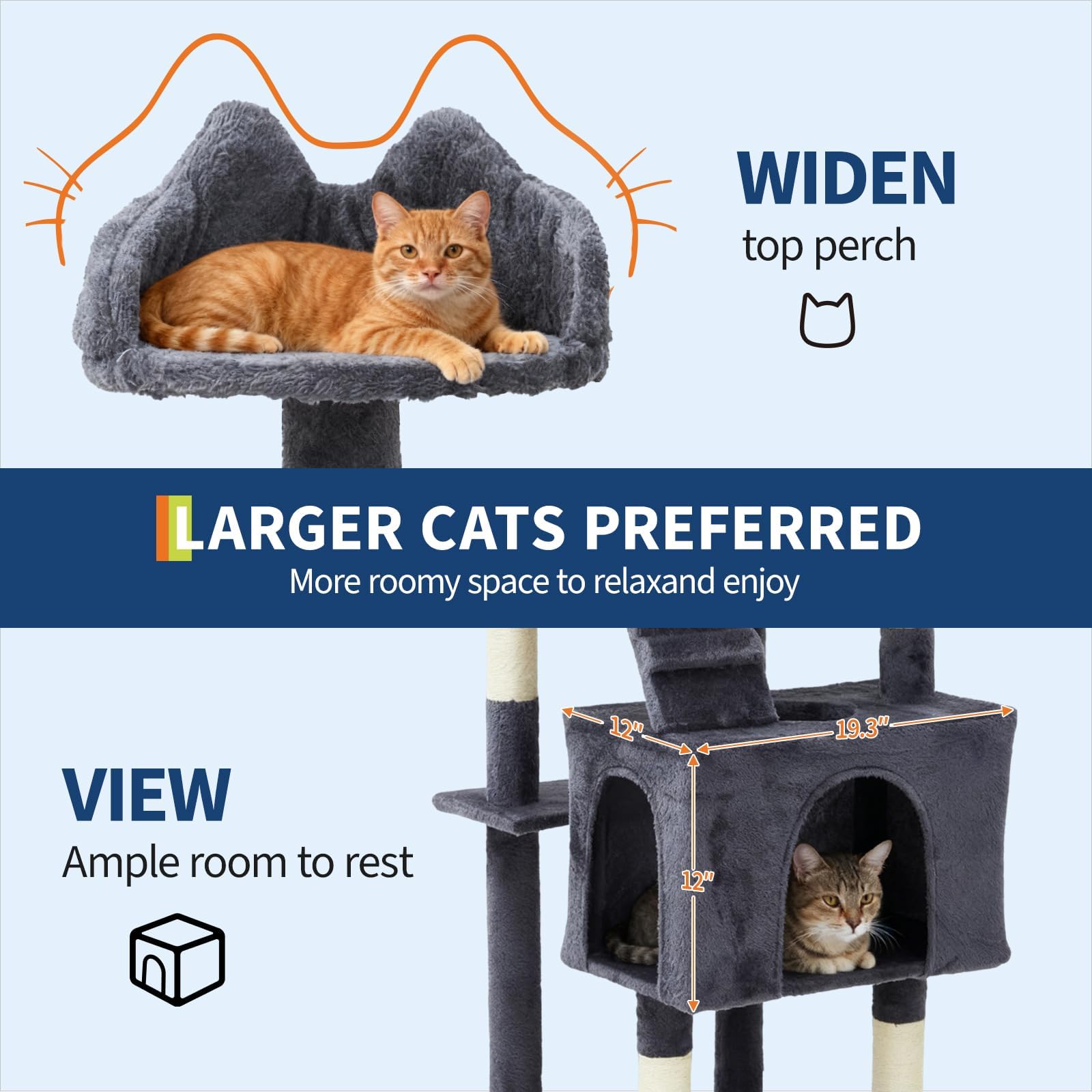 Garvee Árbol para Gatos de 183 cm de Altura, Rascador Grande de Varios Niveles con 2 Cuevas Espaciosas, 3 Plataformas Acolchadas, Postes de Sisal Natural, Rampa de Arañar y Bolas, Color Gris Oscuro