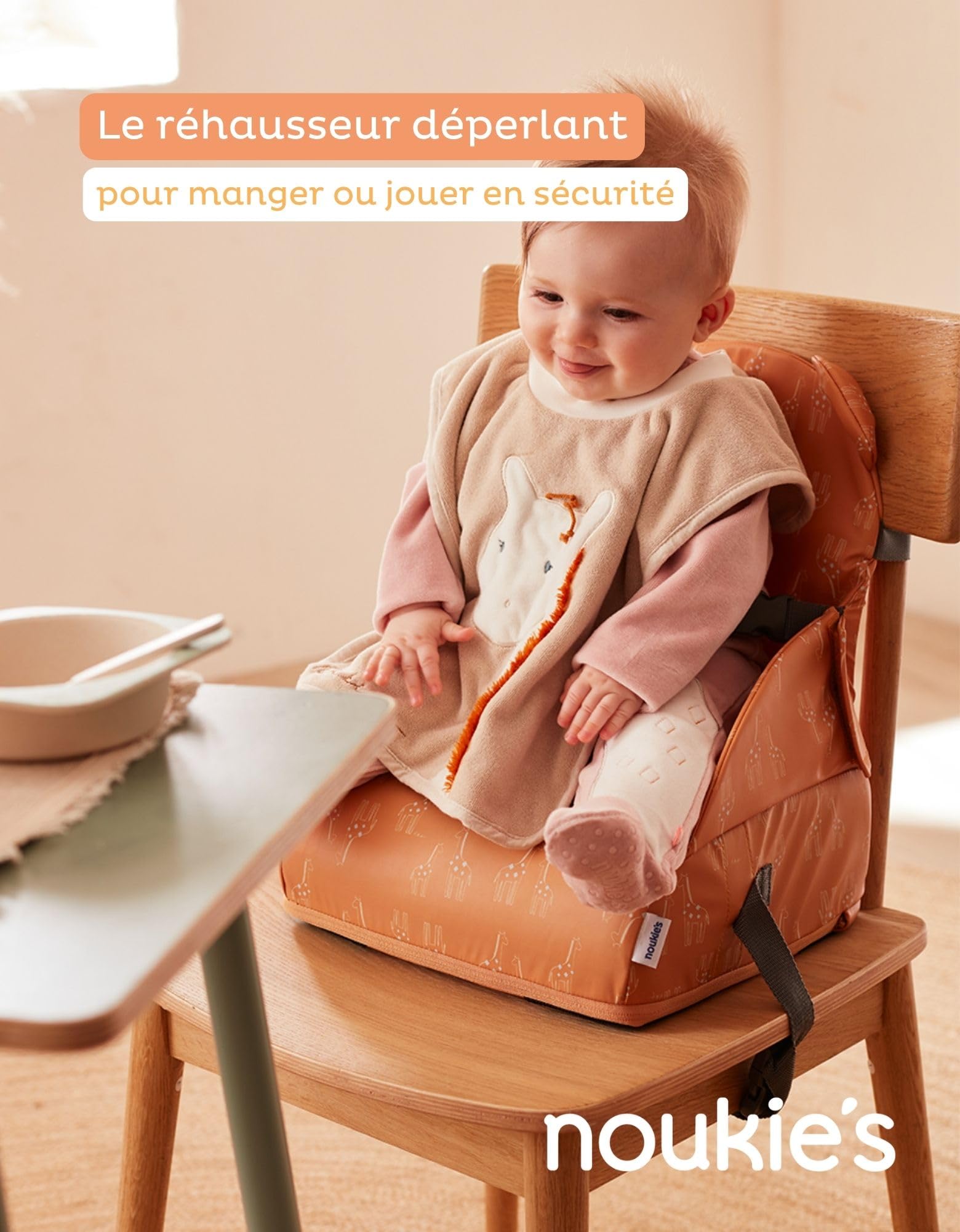 Rehausseur Ocre Bébé 9 mois à 3 ans Chaise Enfant Pliable Nomade Harnais Sécurité Imperméable Déhoussable Lavable Max 13 kg