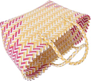 1Pc Handwoven Casual Bag for Women Stylish Striped Tote with Capacity Retro Design Durable Plastic for Everyday Use and Shopping Stripes