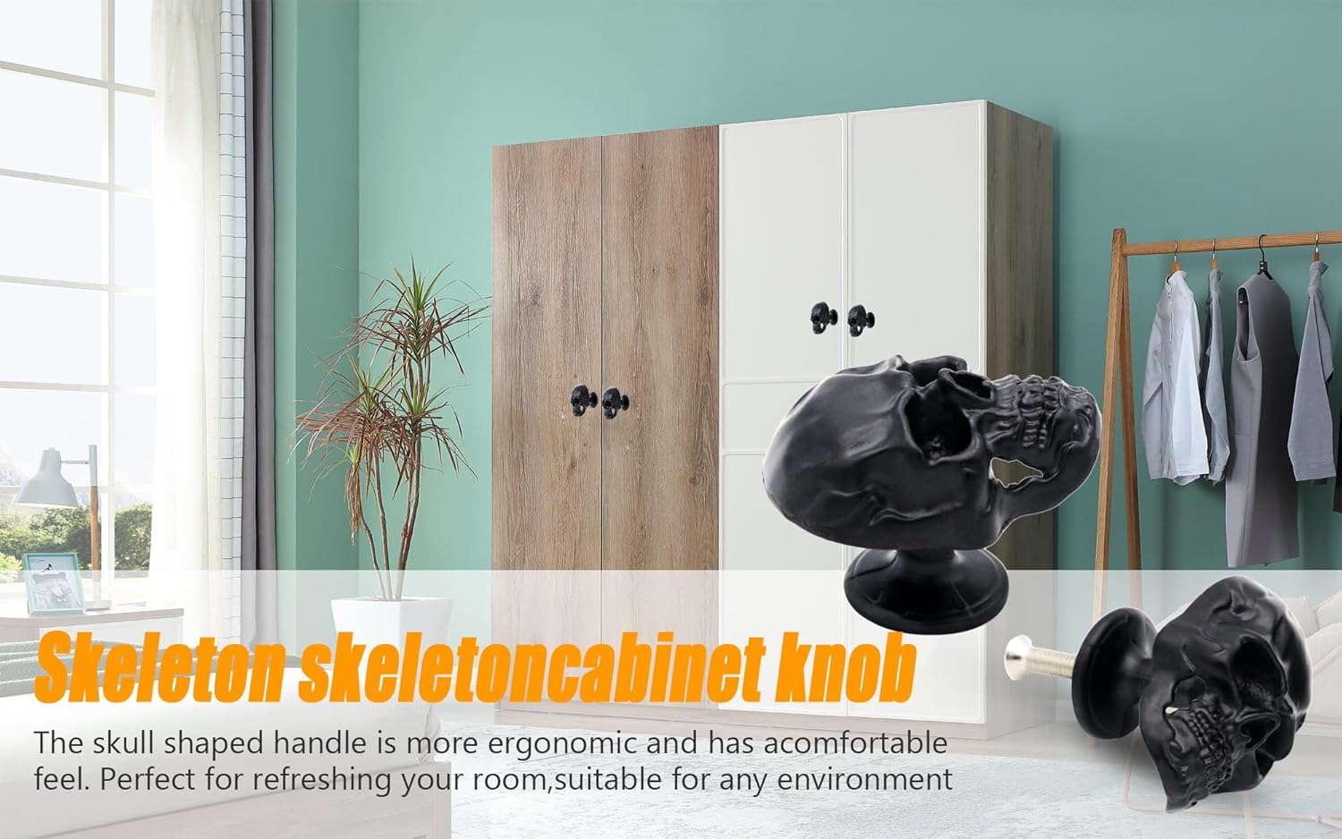 Skull Cabinet Knobs 10 Pack - Decor Knobs Single Hole Pull Handle for Kitchen Cabinet, Drawer Pull, Dresser and Cupboard Handle -Zinc Alloy- 2.6 x 1.3 Inches (Black)