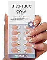 Vista 16 de BTArtbox - Uñas postizas almendradas estilo francesa, de gel suave reutilizable, ajuste natural, con pegamento, 30 piezas en 16 tamaños, diseño