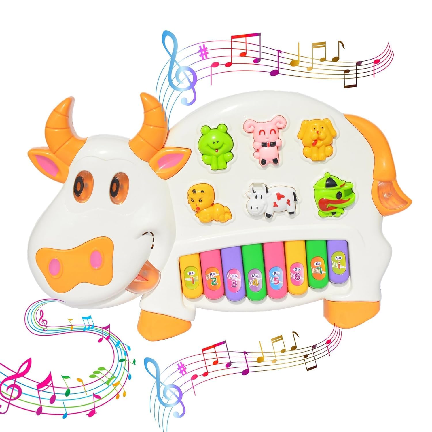 Kidoyz Cow Piano Musical Toy for Kids | Interactive Learning Keyboard with Flashing Lights & 6 Animal Sounds | Educational Fun Playset for Toddlers, Boys & Girls | Birthday Gift Toy 2