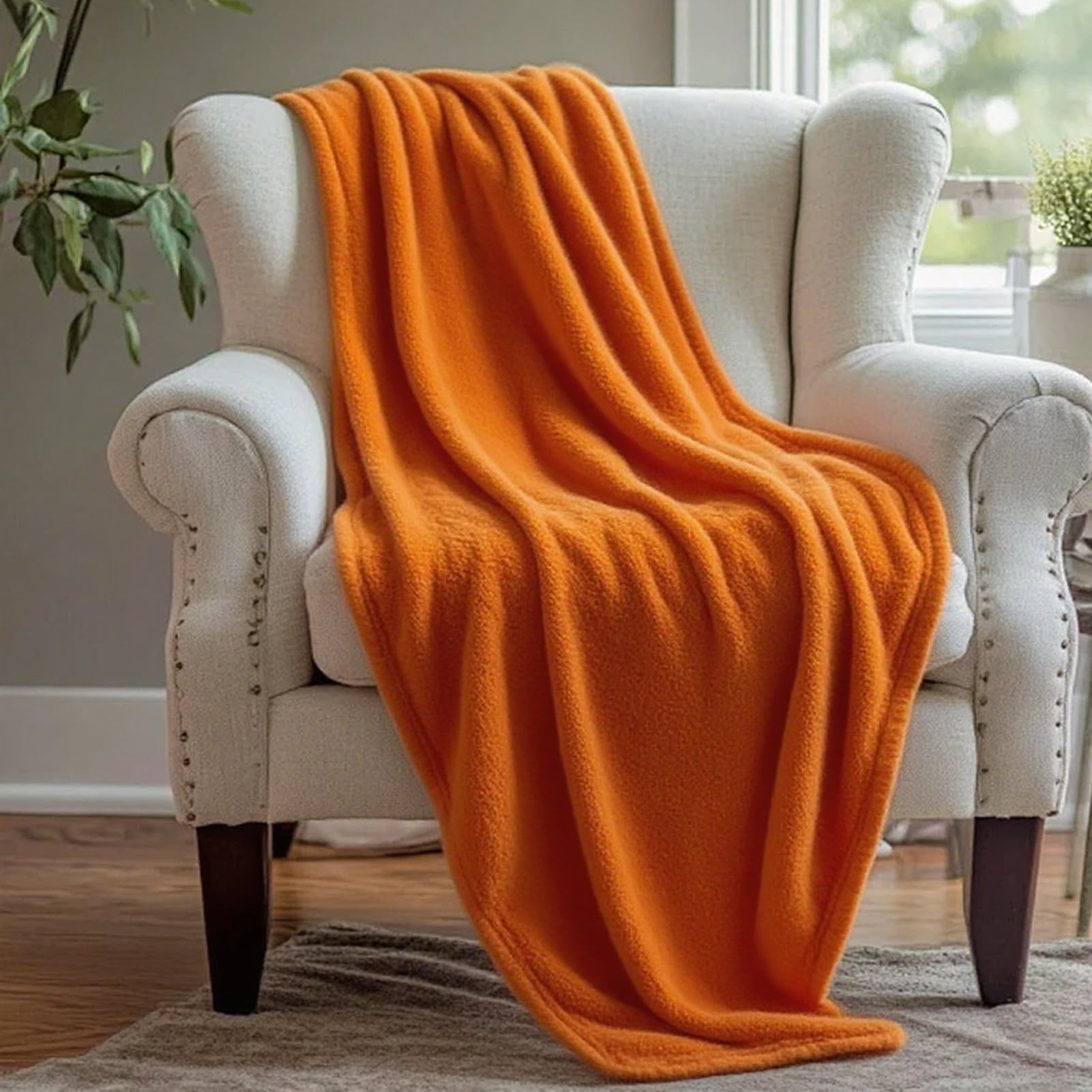 Kuscheldecke 170 x 200 cm Weich & Waschbar Flauschig Decke Fleecedecke Falten Beständig/Anti-Verfärben für Sofa/Bett/Couch, Orange