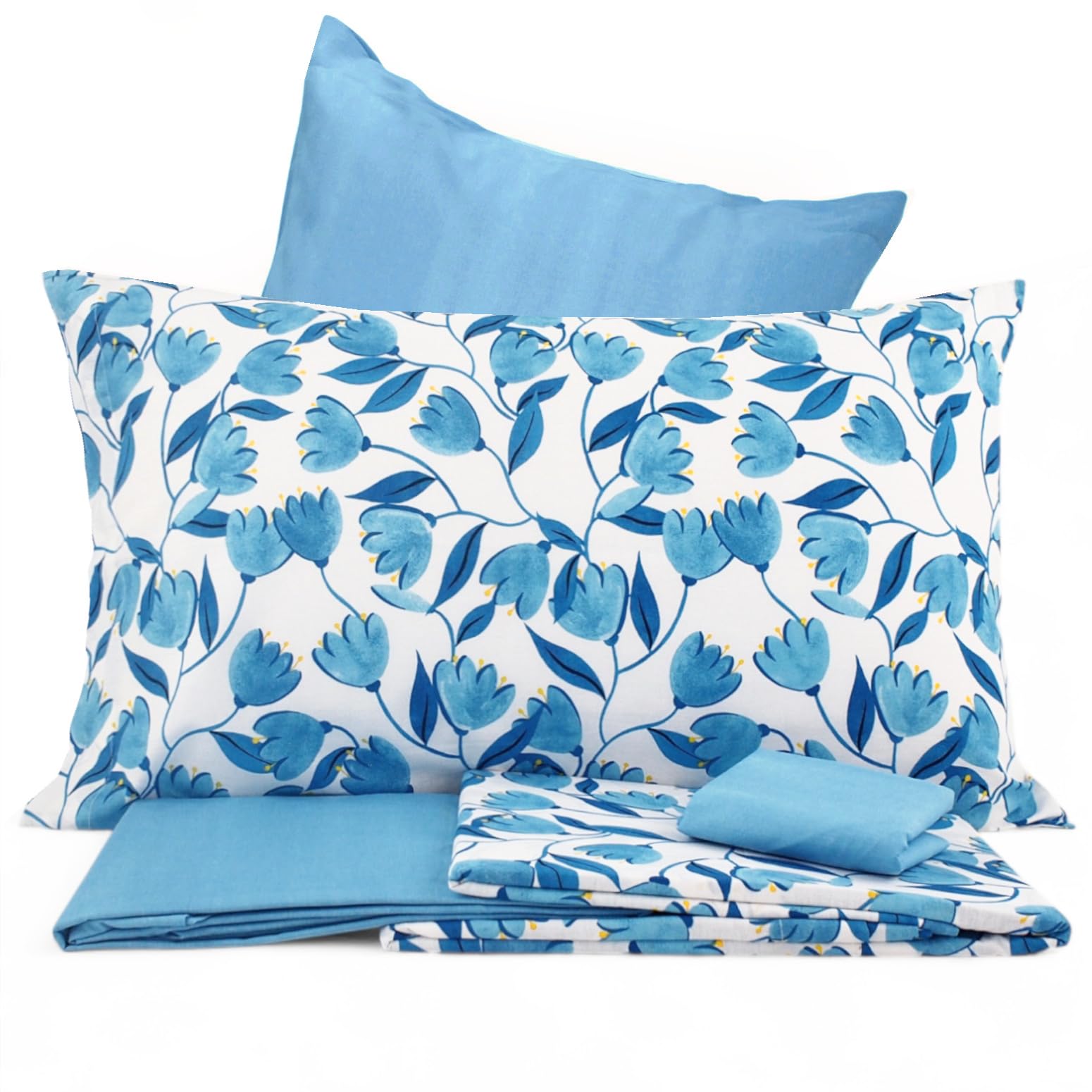 Bassetti Biancheria da letto Genova B1 in cotone makò satin di colore blu, 2 pezzi con chiusura lampo, dimensioni: 135 x 200 cm, 80 x 80 cm, 9323458
