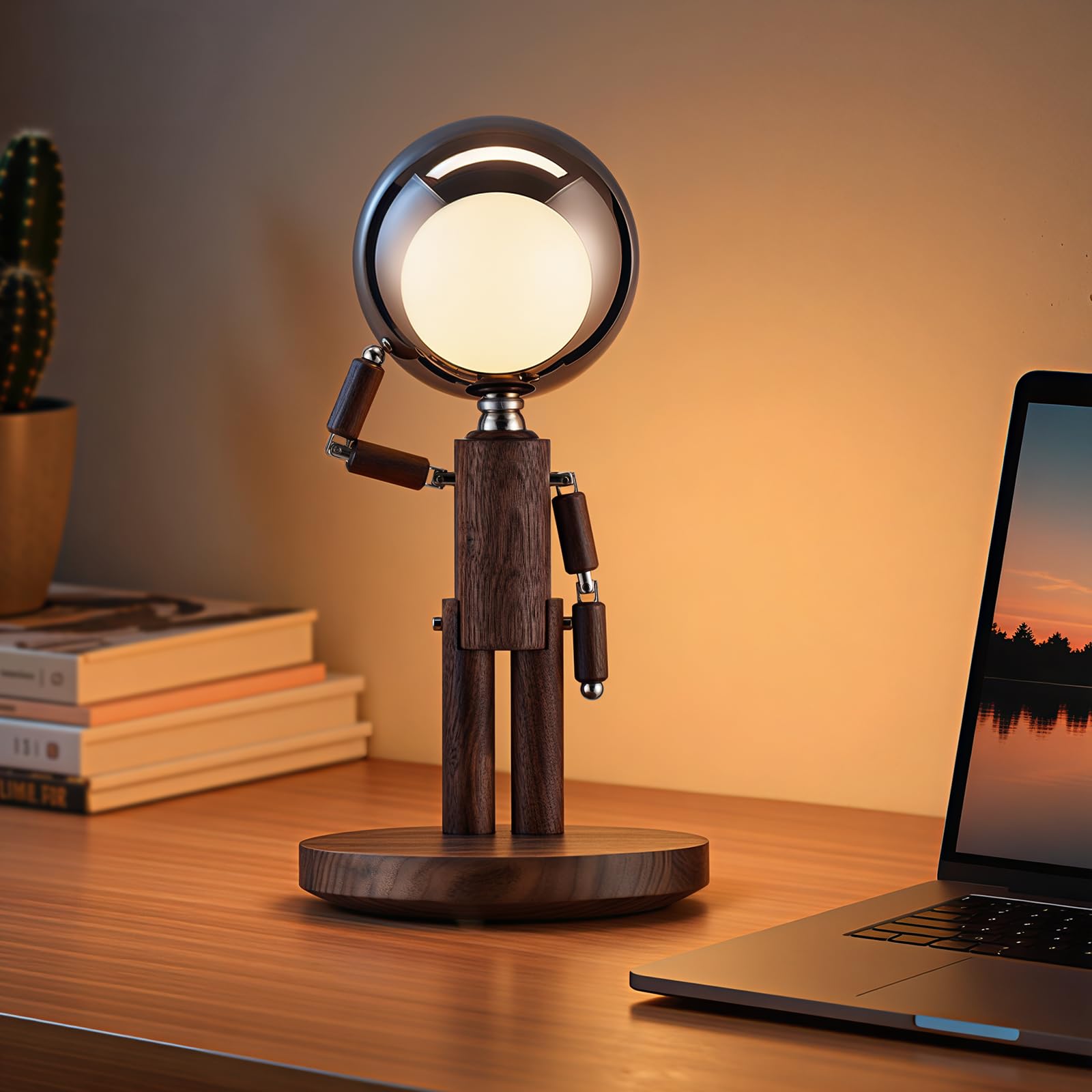 Cordless Table Lamp Rechargeable Wooden Table Lamp with Touch Control Adjustable Brightness Cordless Decorative Bedside Lamp for Bedroom