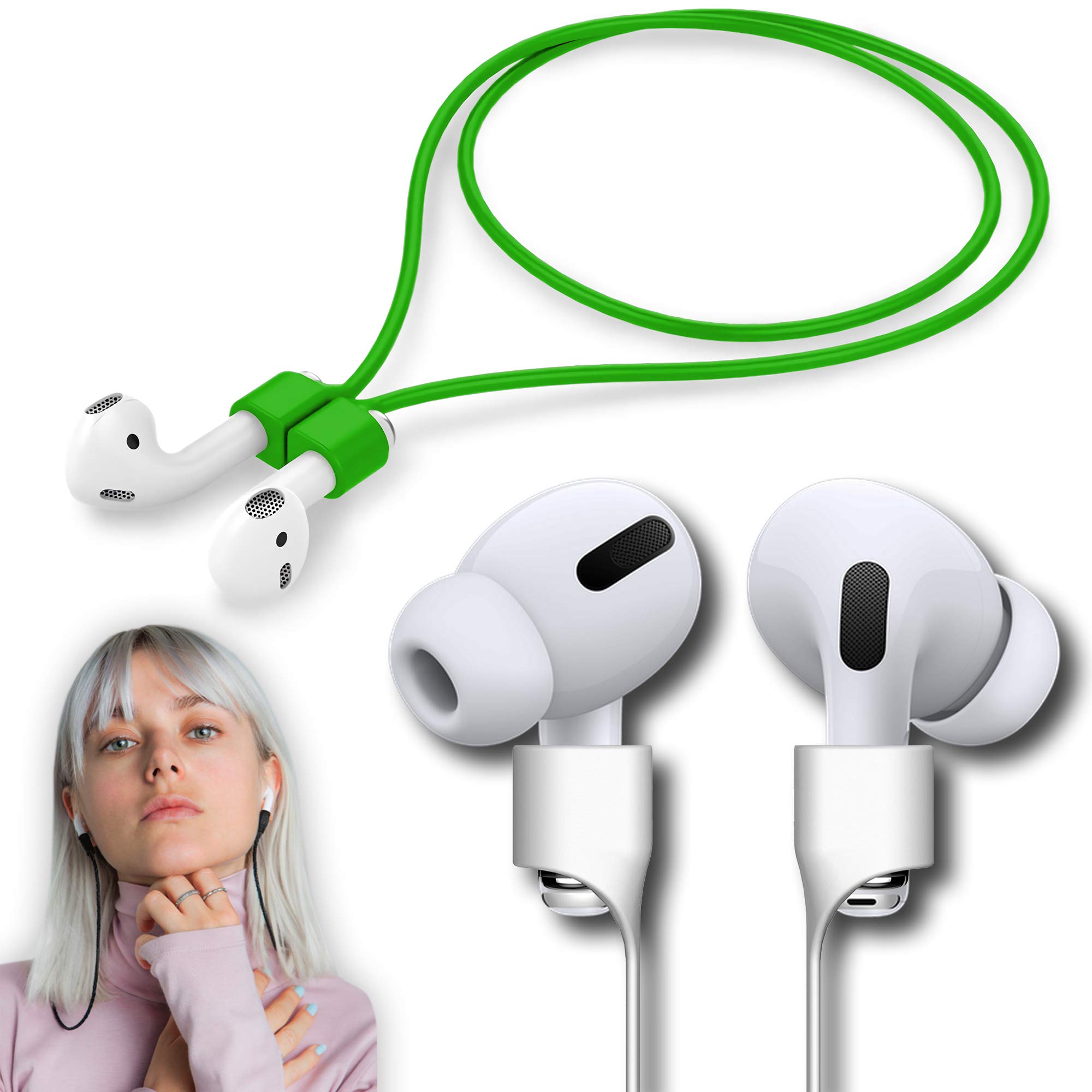 Ultra Strong Magnetic Airpod Pro Strap Anti-Lost Cord Sports Lanyard Compatible with Airpods 3rd 2nd Generation Pro 3 2 1 (Green)