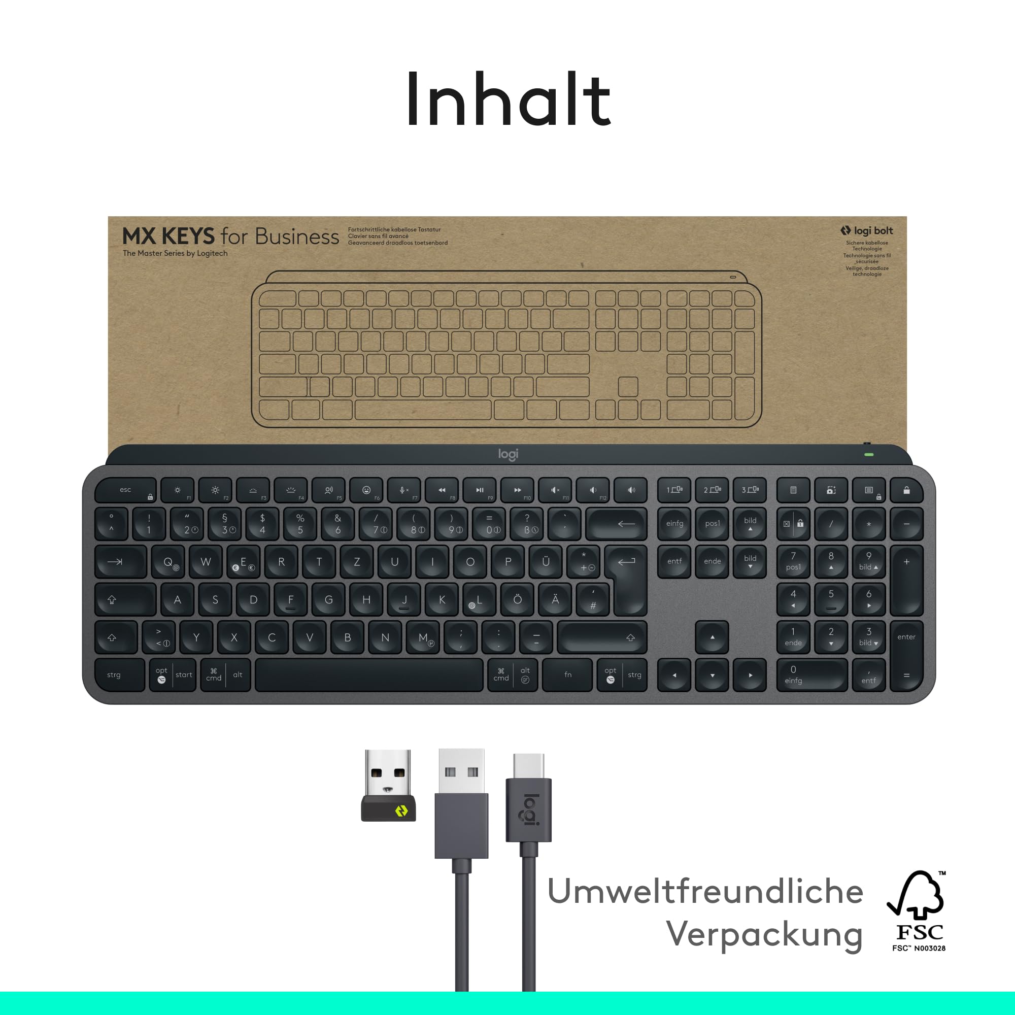 Logitech MX Master 4 for Business Wireless Maus, MX Keys für Business Wireless Tastatur mit Logi Bolt Empfänger, Bluetooth, USB-C-Ladung, leisen Klicks, Windows,Mac,Chrome,Linux, DEU QWERTZ – Grafit