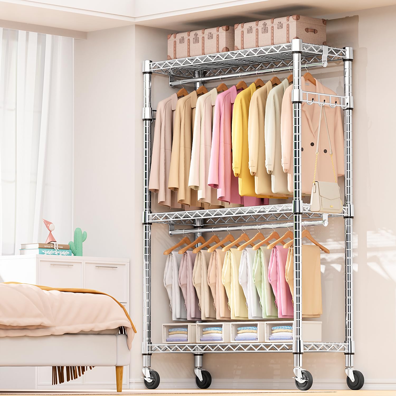 Mainstays Adjustable Rolling Mainstay Tier Rolling Garment Rack